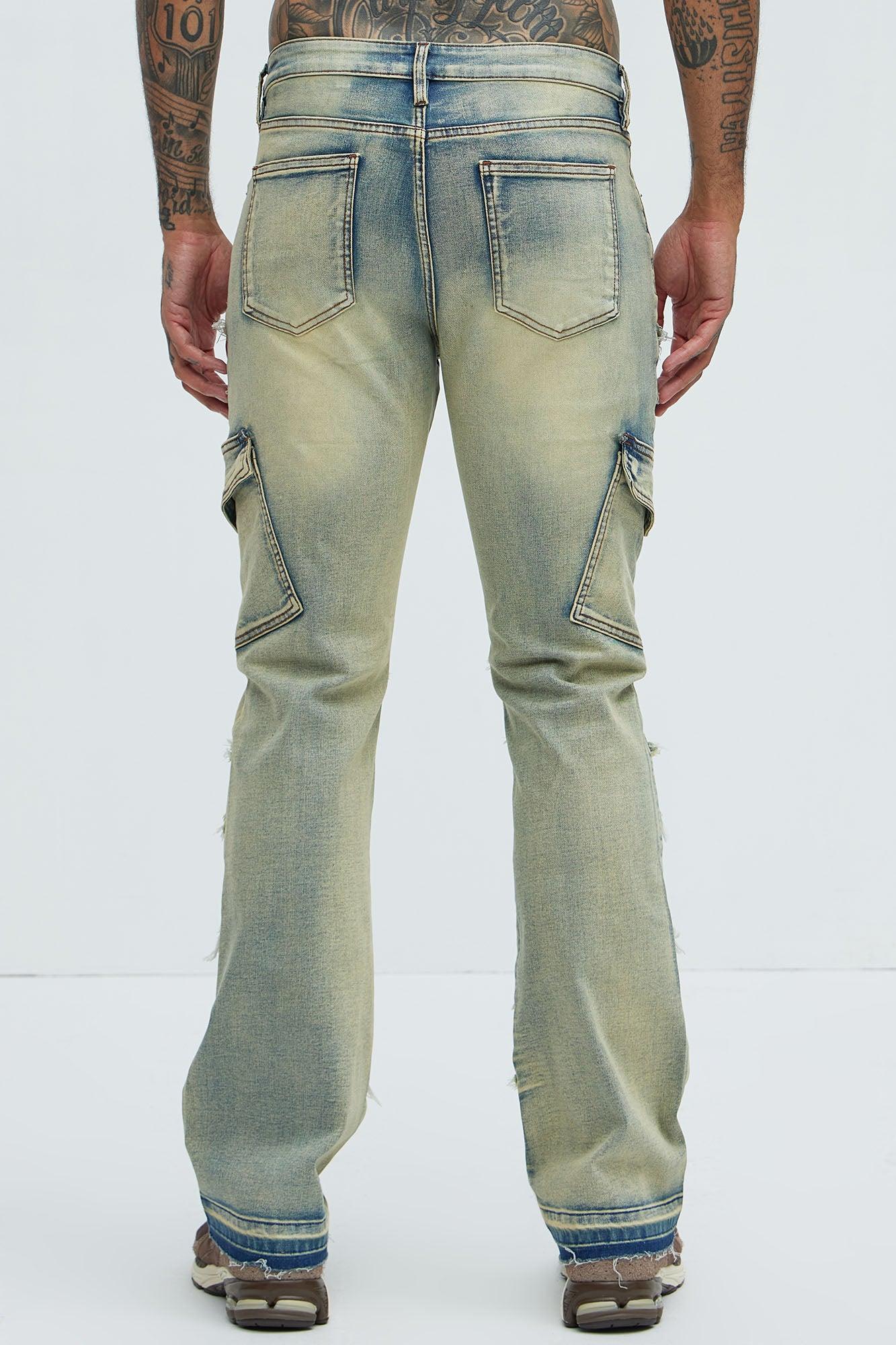 Simi Fray Cargo Stacked Skinny Flare Jeans - Vintage Blue Wash Product Image
