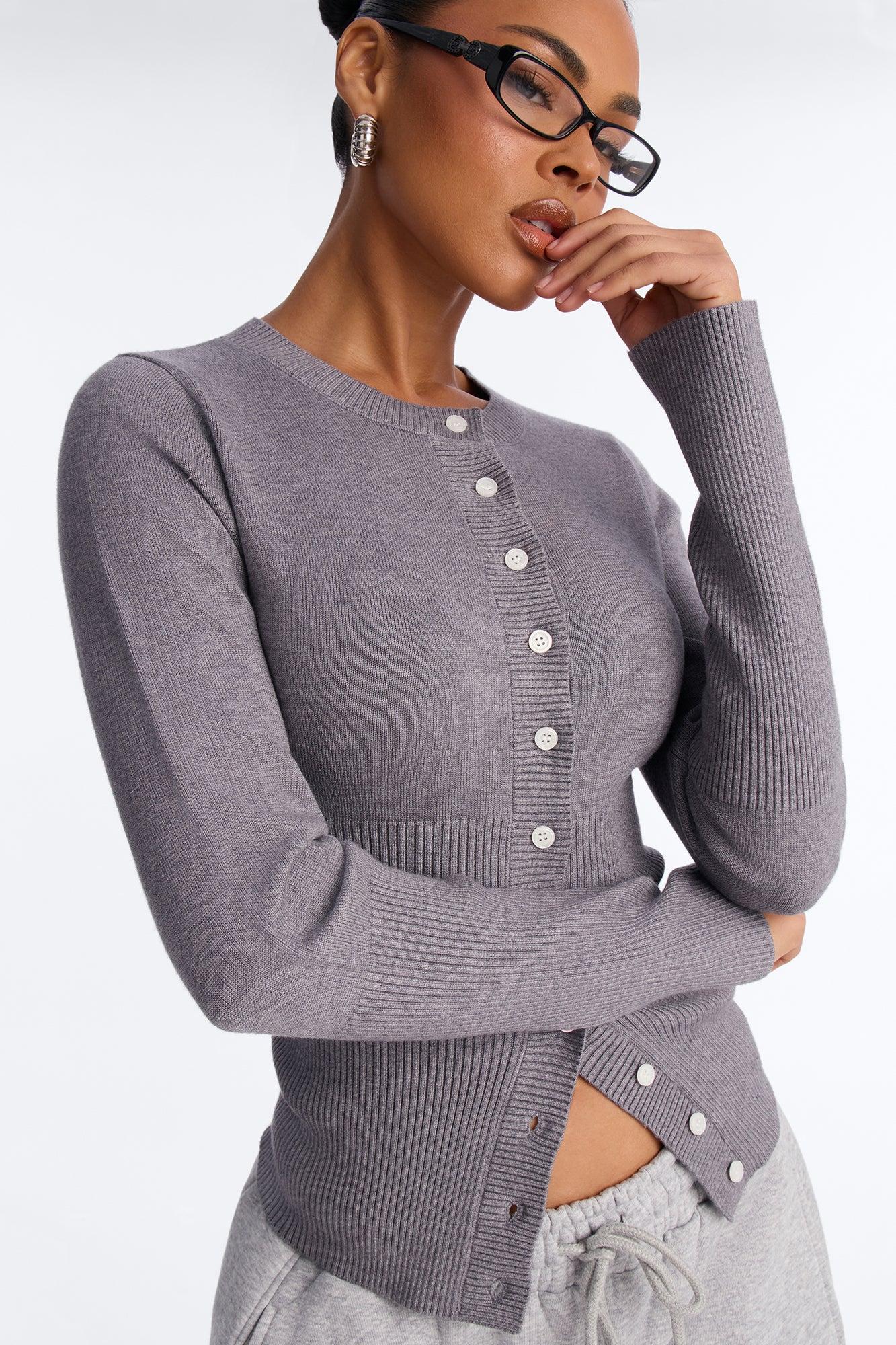 On A Daily Crew Neck Cardigan - Grey Female Product Image