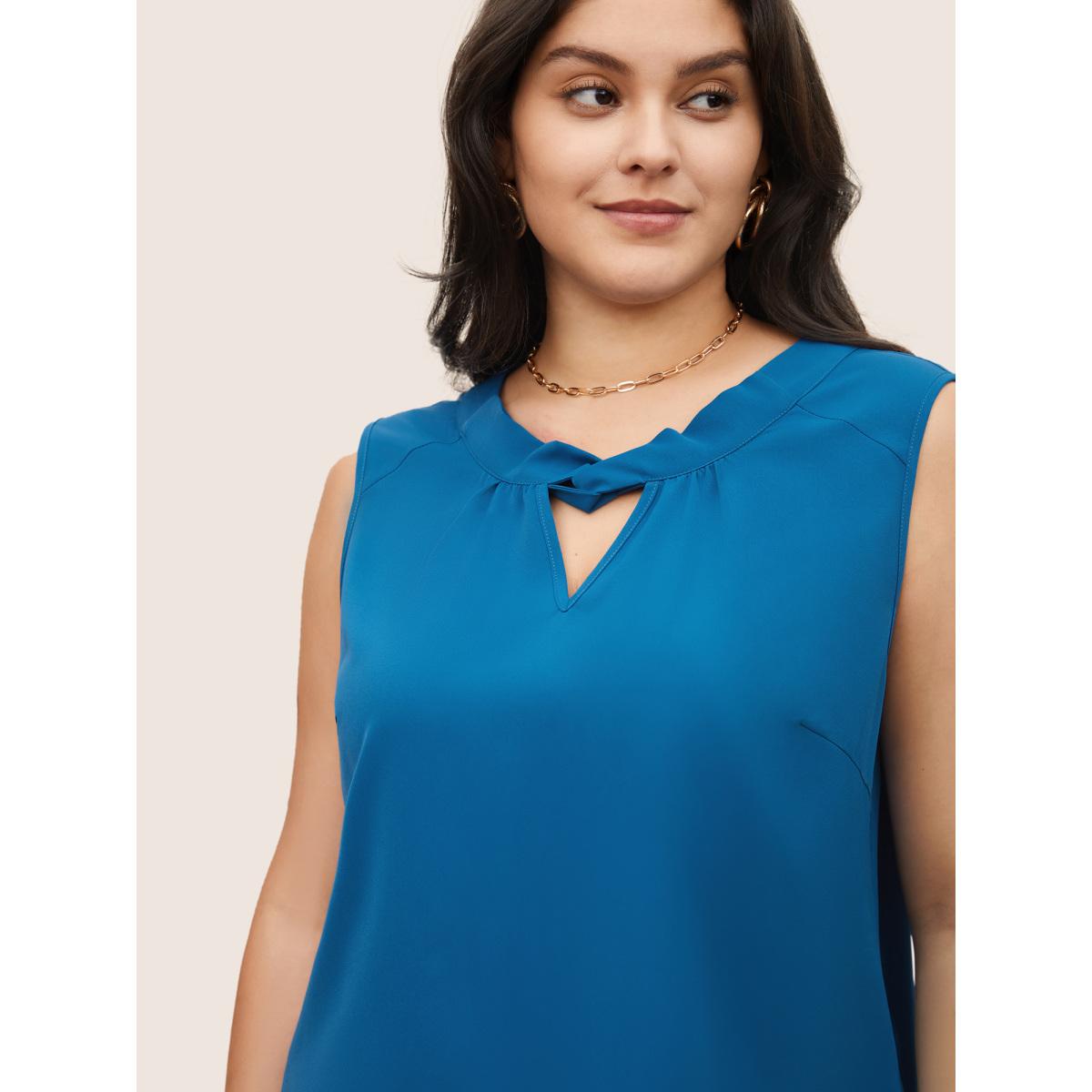 Plus Size Plain Keyhole Twist Front Tank Top Women Aegean At the Office Twist Asymmetrical Neck Work Tank Tops Camis BloomChic 18-20/2X Product Image