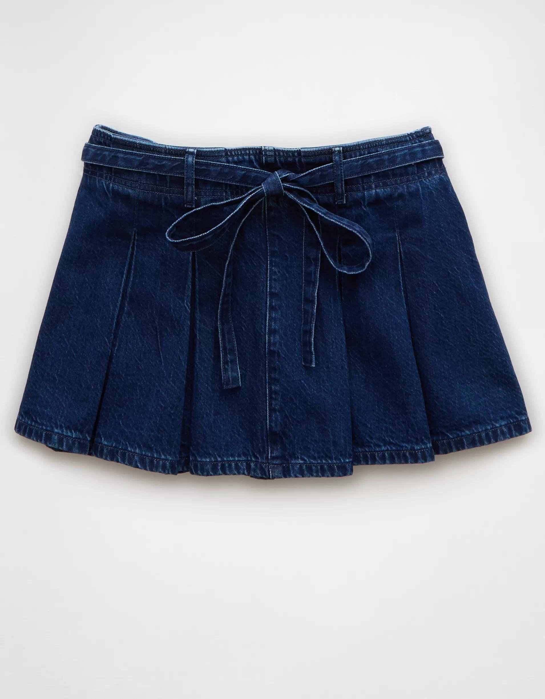 AE Pleated Denim Mini Skort Product Image