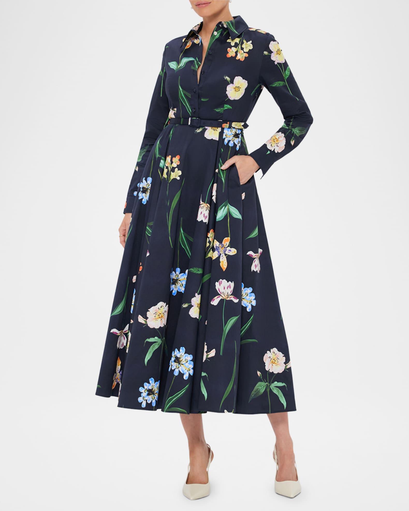 Zara Belted Floral-Print Cotton Midi Shirtdress Product Image