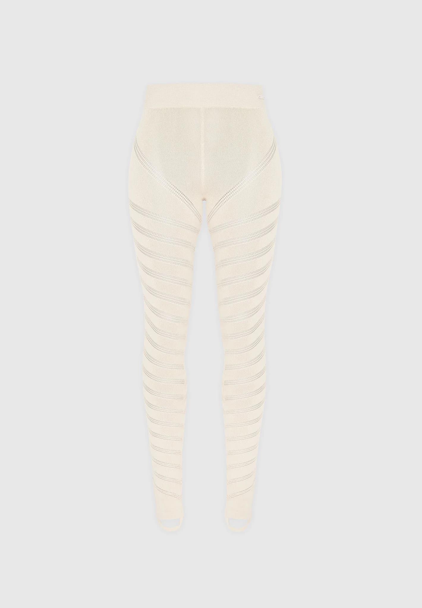 High Waisted Knitted Spiral Contour Leggings - Beige Female Product Image