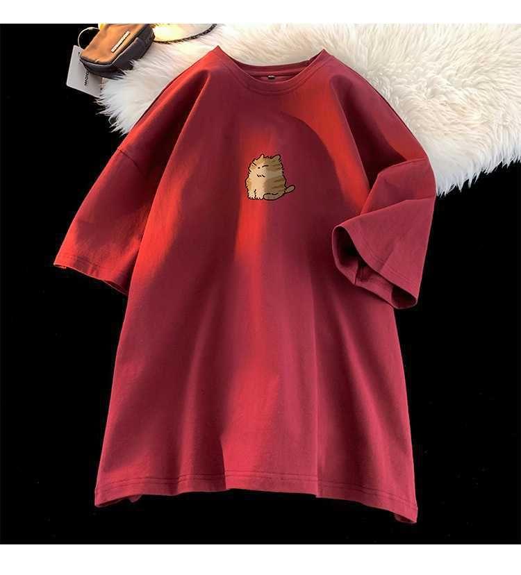 Elbow-Sleeve Round Neck Cartoon Print Tee Product Image