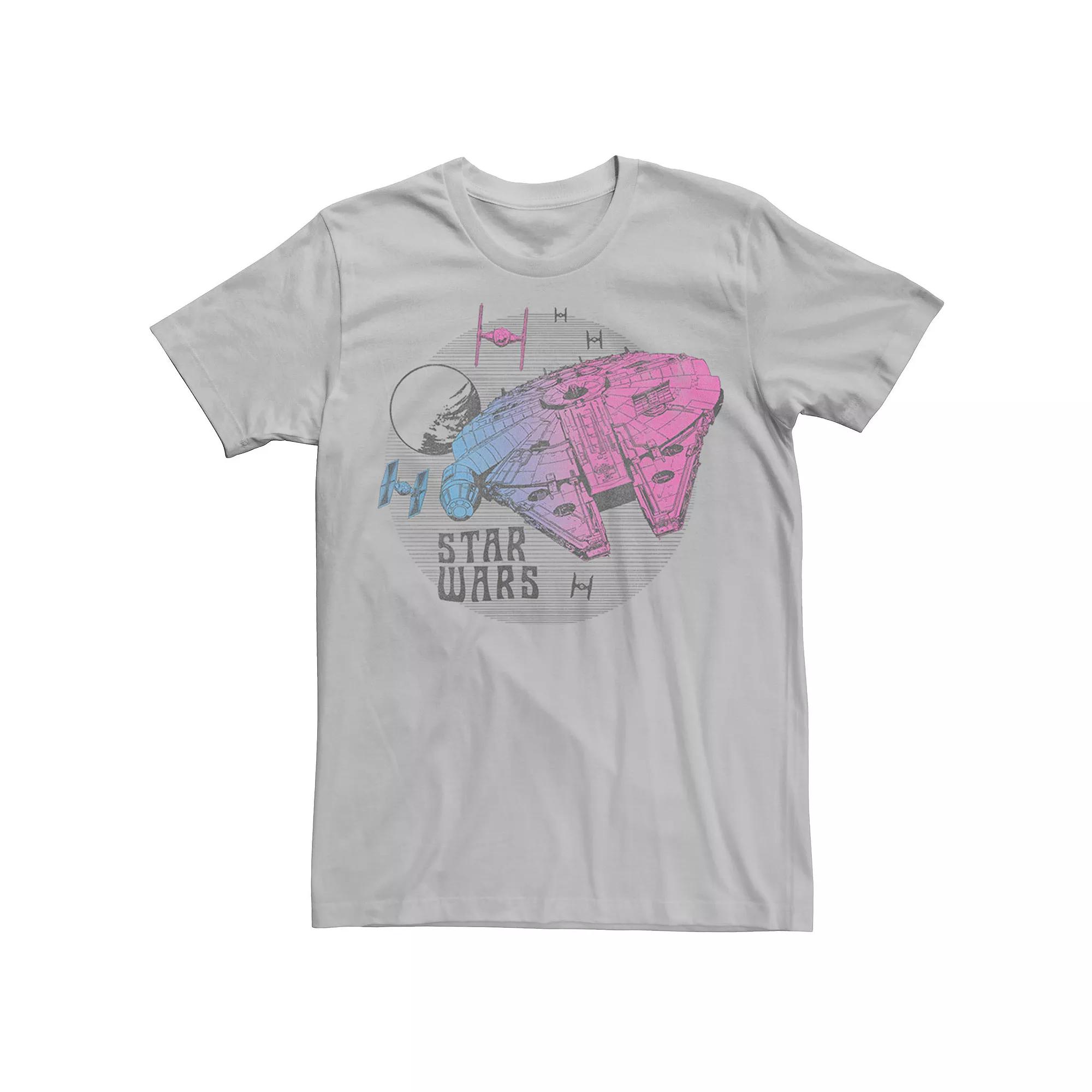 Men's Star Wars The Rise of Skywalker Ombre Millennium Falcon Tee, Size: Medium, Silver Product Image