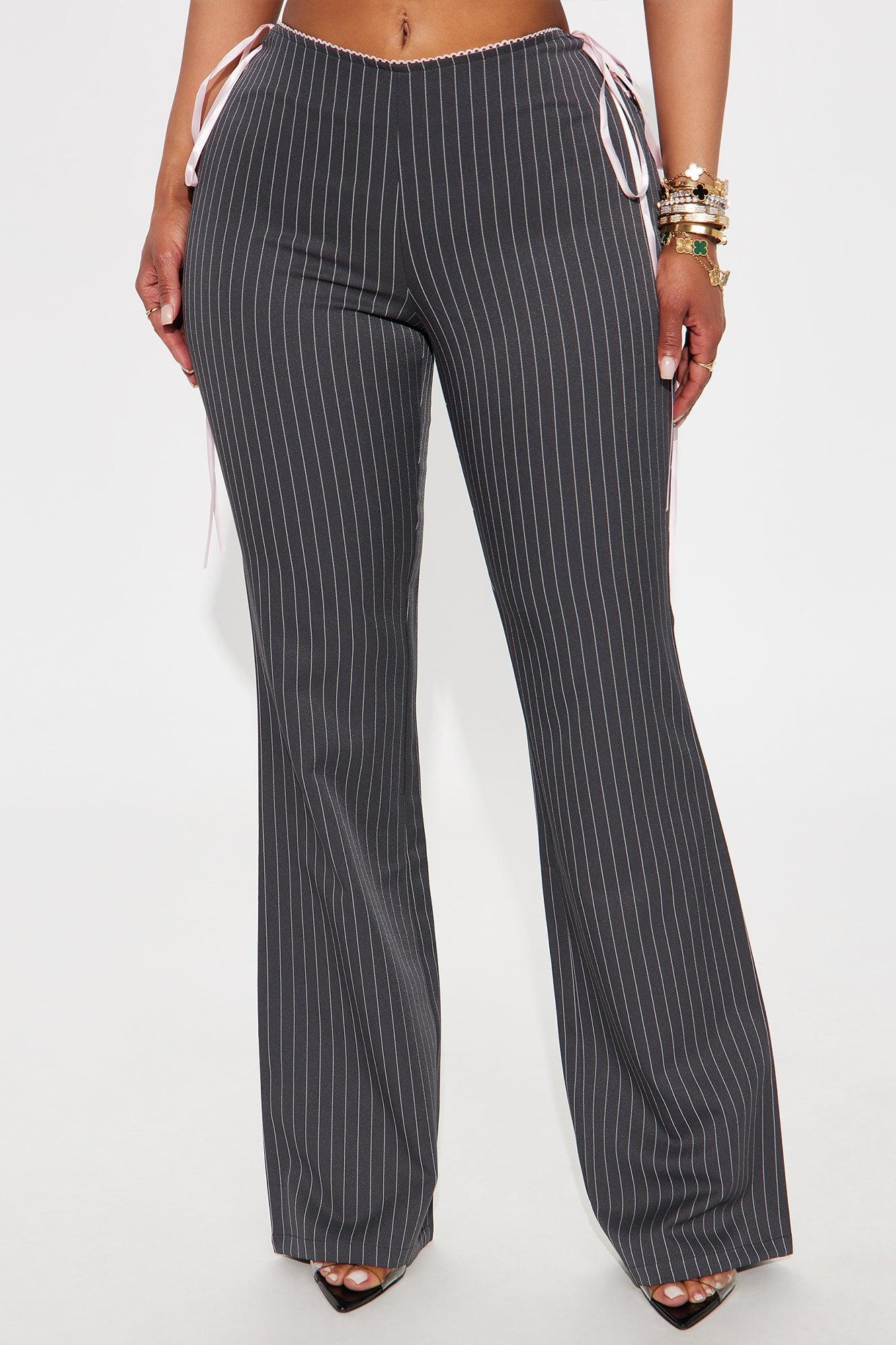 Sweet And Sassy Lace Up Pinstripe Flare Pant - Charcoal Female Product Image
