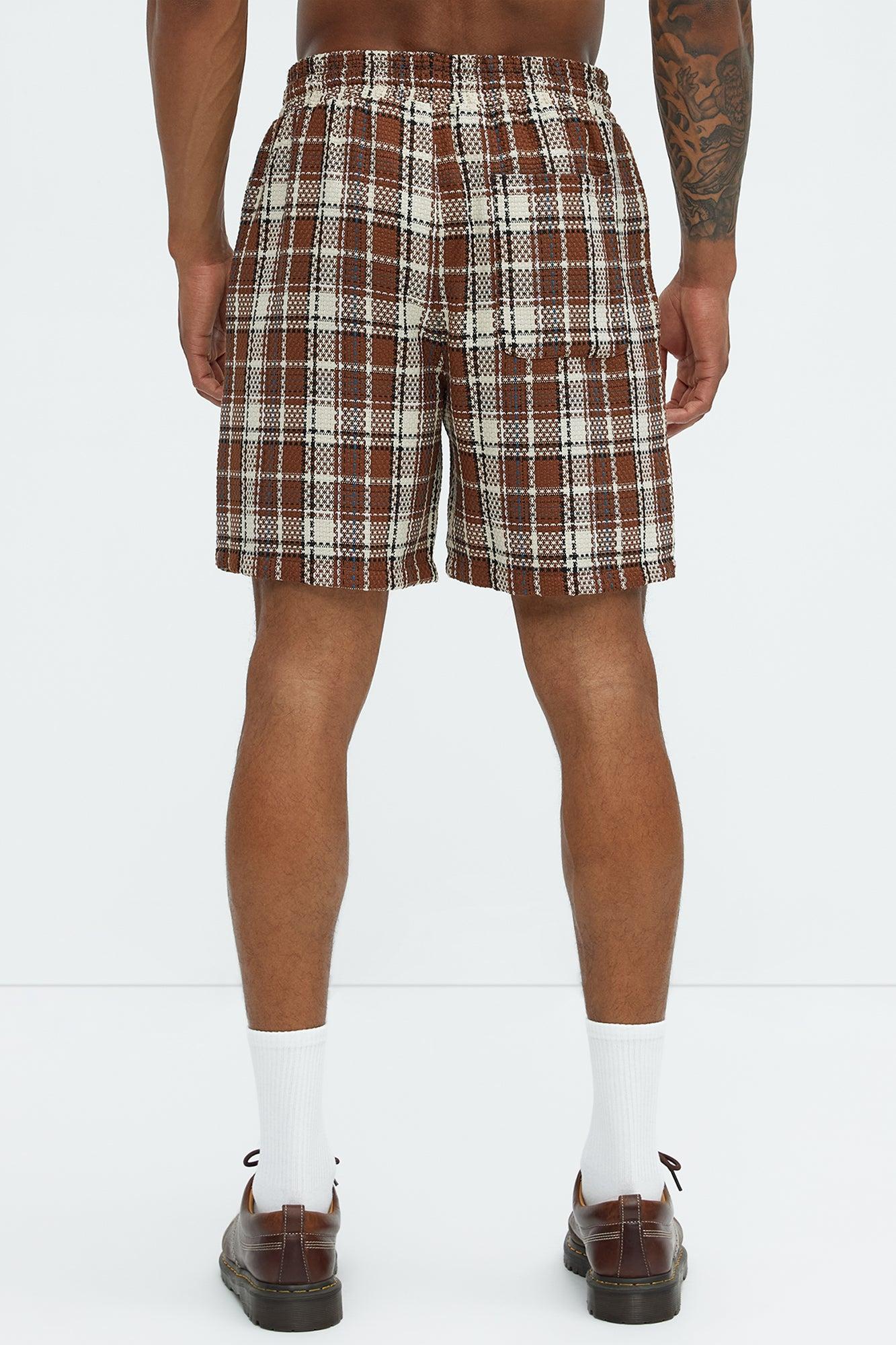 Plaid Basket Weave Volley Shorts - Brown/combo Product Image
