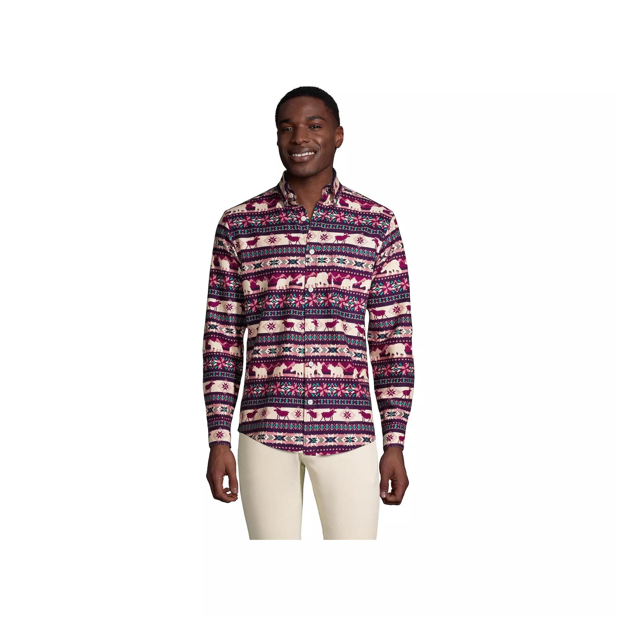 Men's Lands' End Traditional-Fit Flagship Flannel Button-Down Shirt, Size: Large, Outdoor Fairisle Product Image