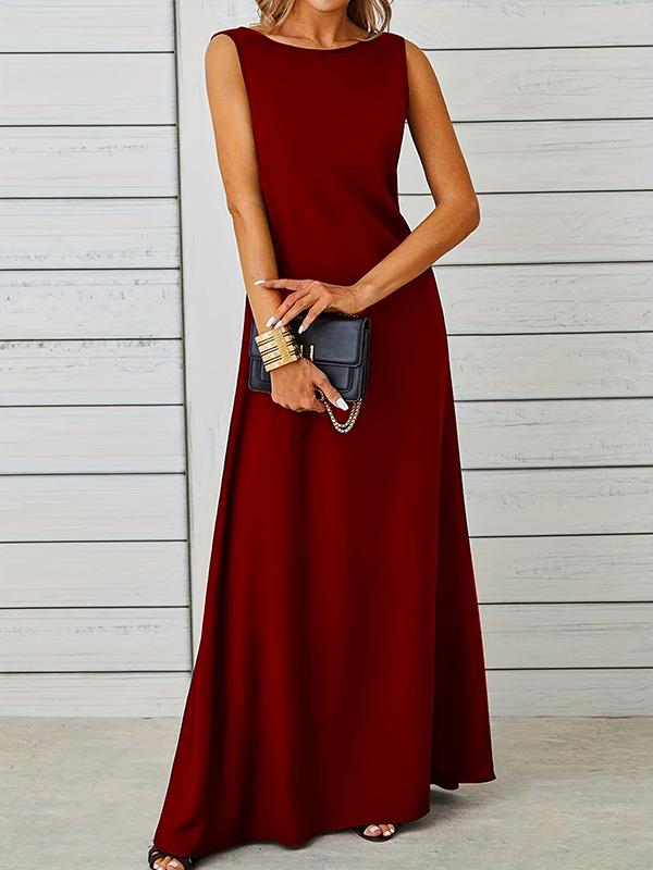 A-Line Loose Solid Color Round-Neck Maxi Dresses Product Image