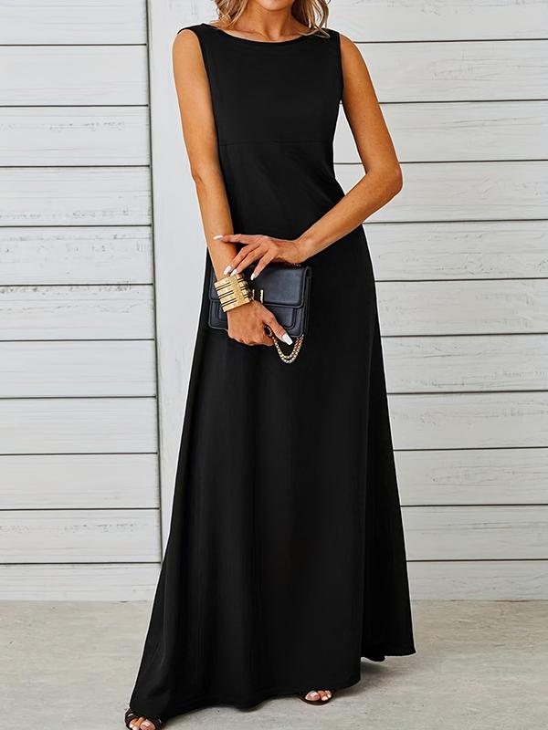 A-Line Loose Solid Color Round-Neck Maxi Dresses Product Image