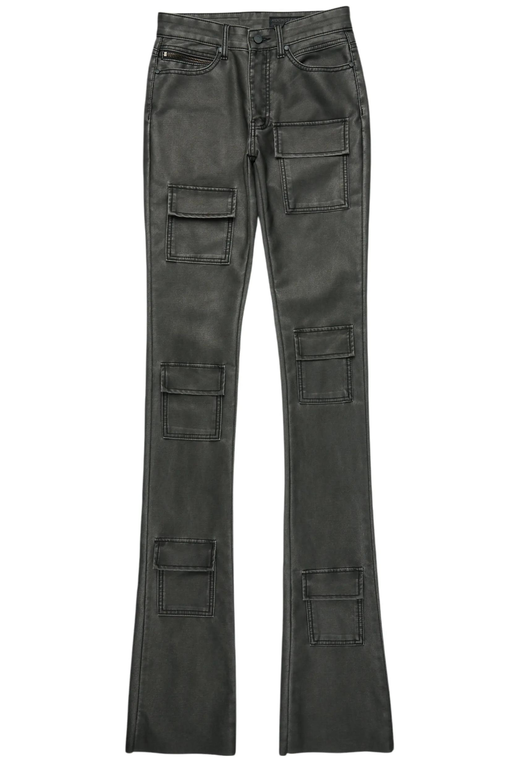 Petrus Black PU Stacked Flare Leather Jean Male Product Image