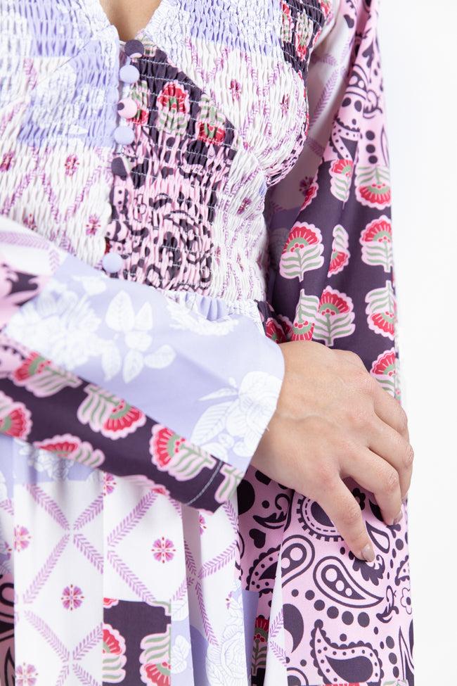 Falling Petals Purple Patchwork Printed Maxi Dress FINAL SALE Product Image