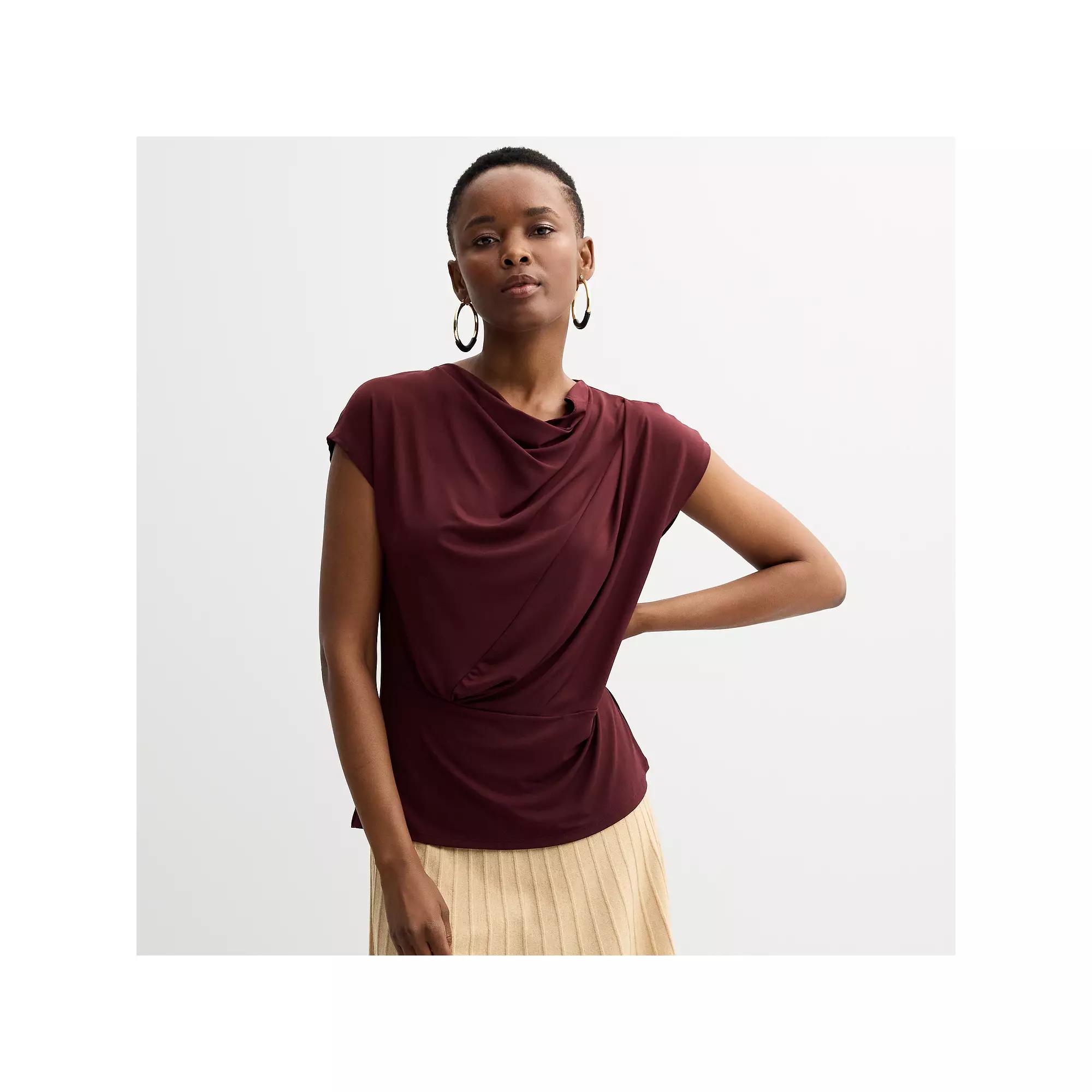 Women's Nine West Drape Twist Front Top, Size: Large, Mineral Black Product Image