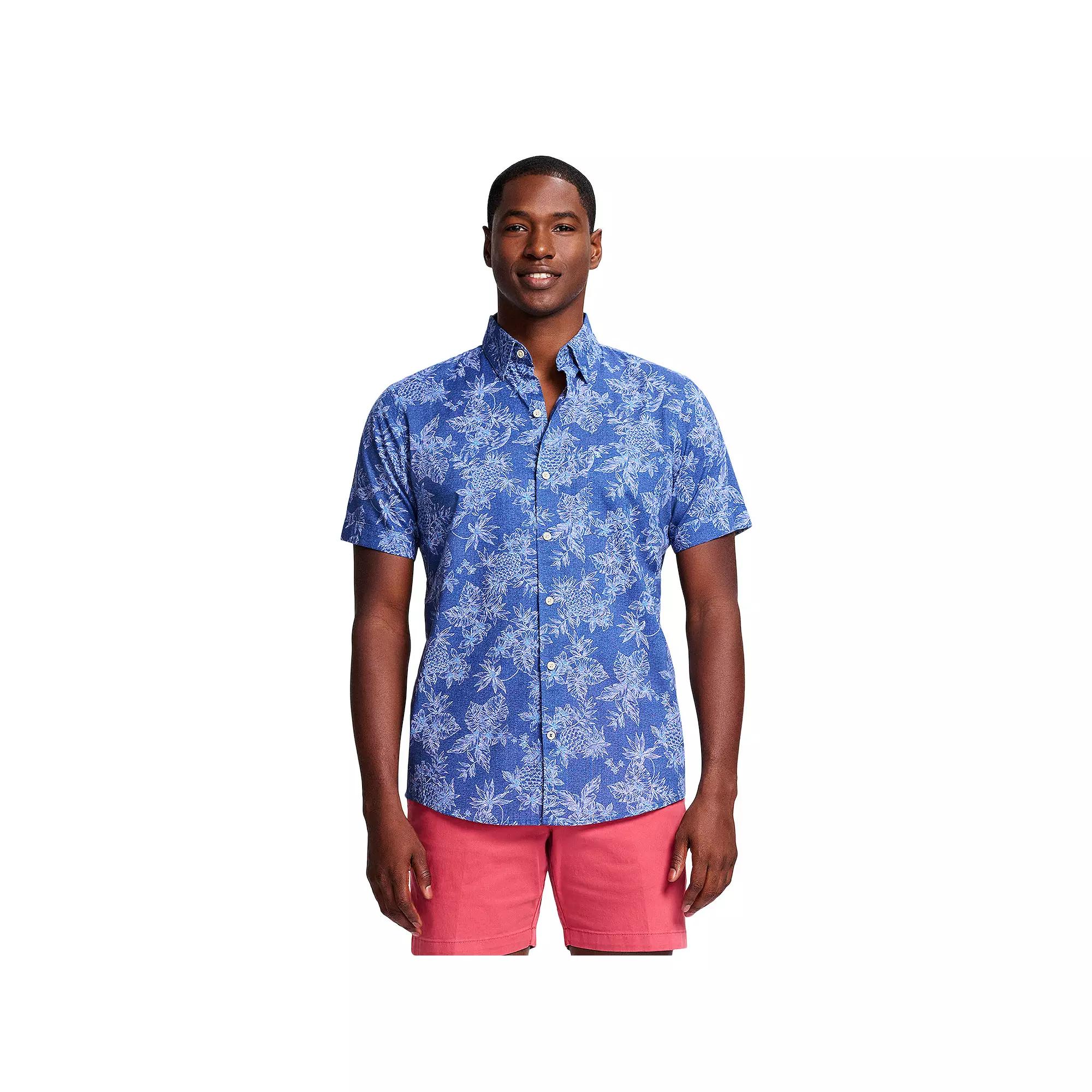 Men's IZOD Saltwater Dockside Chambray Short Sleeve Button-Down Shirt, Size: Small, Tanager Turquoise Product Image