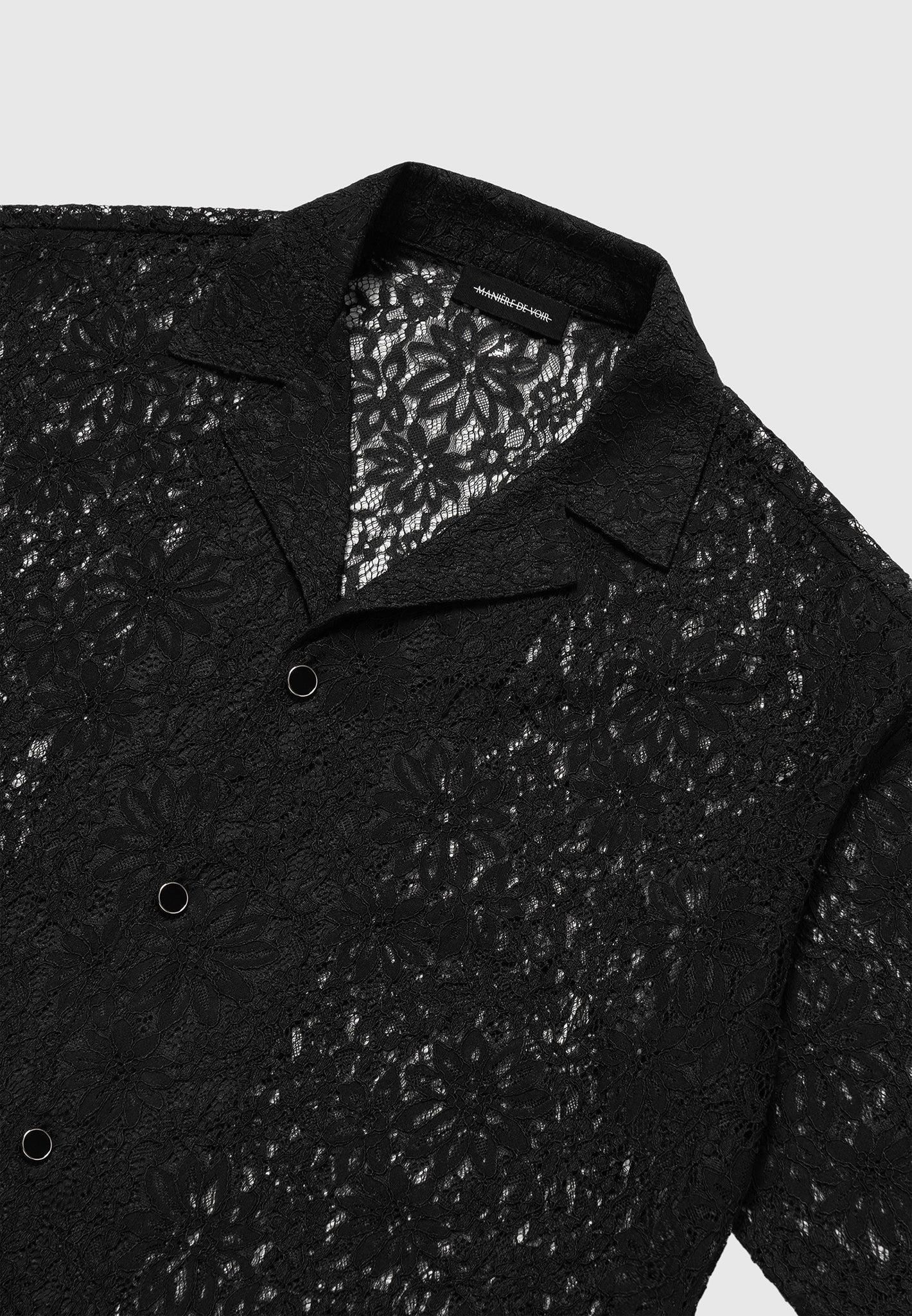 Boxy Lace Revere Shirt - Black Male Product Image