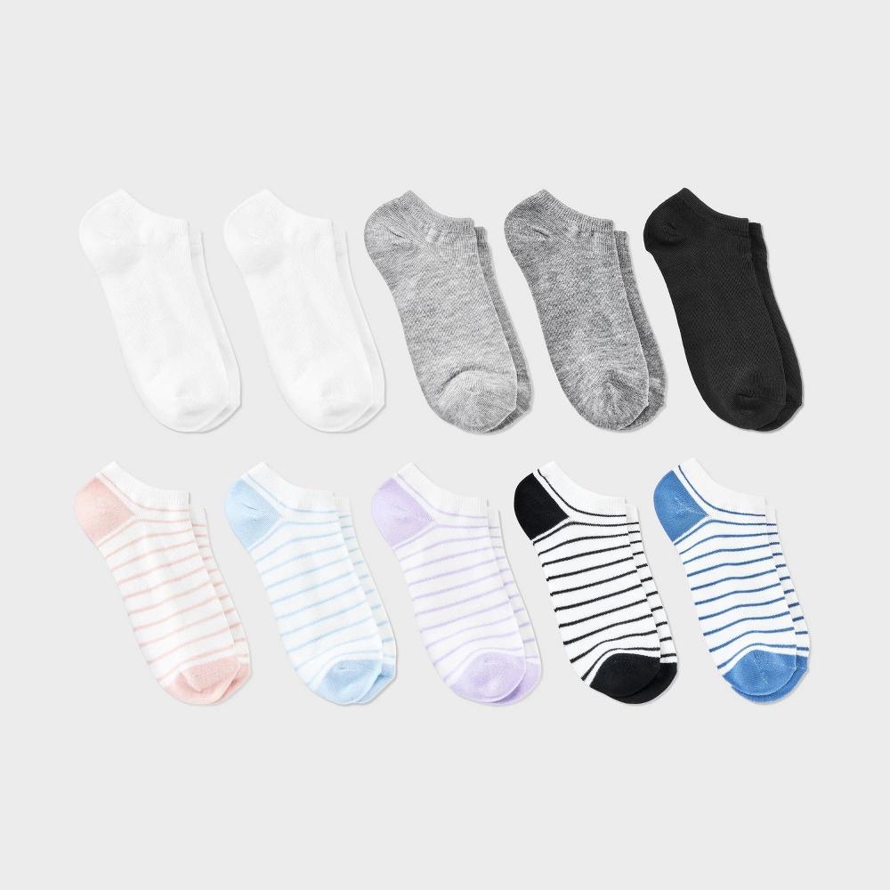 Women's 10pk Low Cut Socks - Dealworthy™ Assorted Color 4-10: Recycled Polyester, Spandex, Stripe Pattern, Machine Washable Product Image