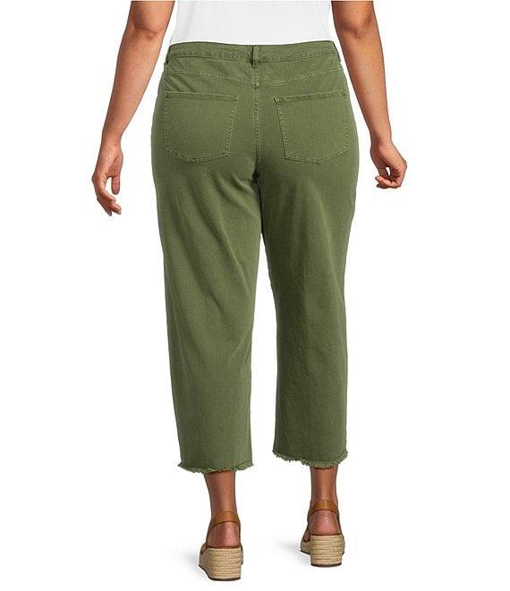 John Mark Plus Size Colored Denim Wide Leg 5-Pocket Frayed Hem Jeans Product Image