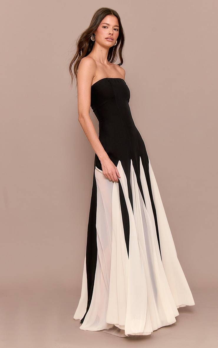 Black Bandeau Contrast Chiffon Pleated Maxi Dress Product Image