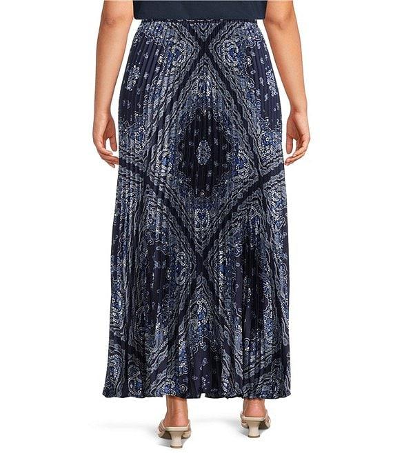 Skies Are Blue Plus Size Scarf Print Crew Neck Short Sleeve Mixed Media Top Product Image