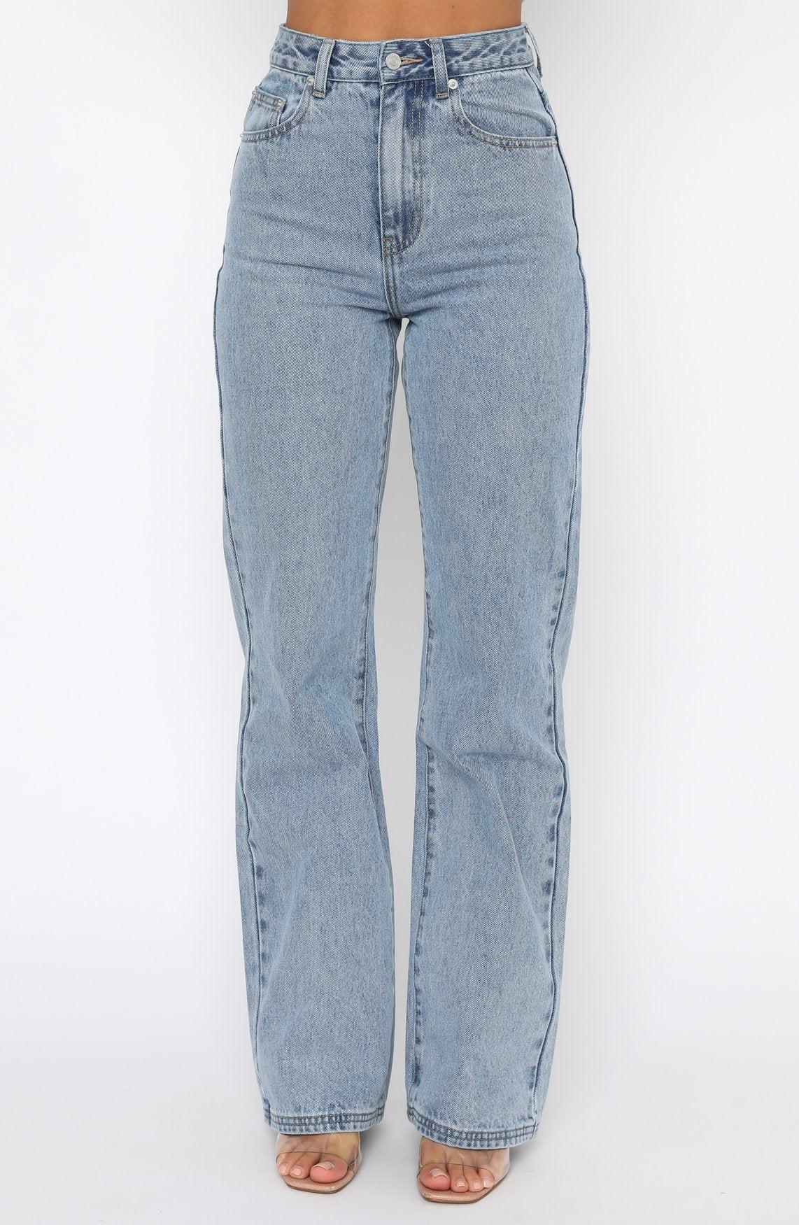 Long Way To Go High Rise Straight Leg Jeans Washed Blue Product Image