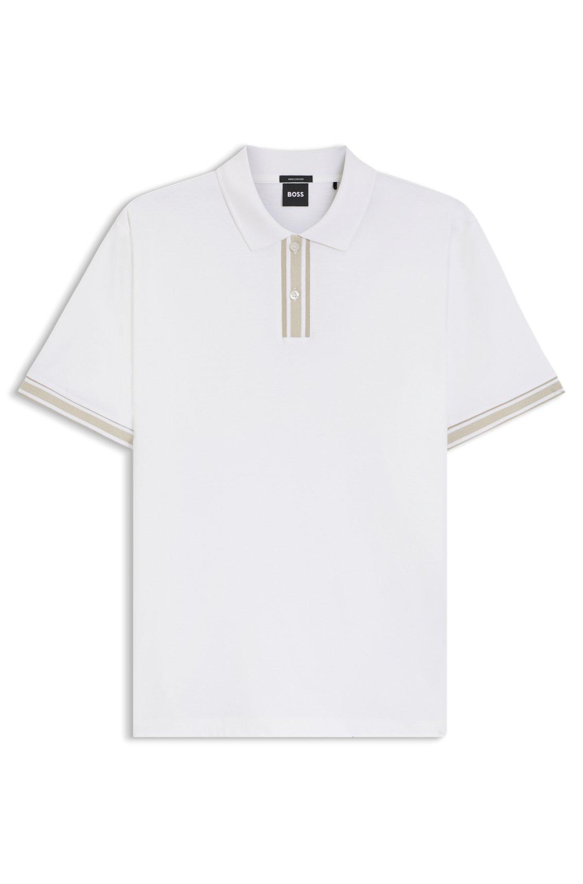 Striped-trim polo shirt in mercerised cotton Product Image