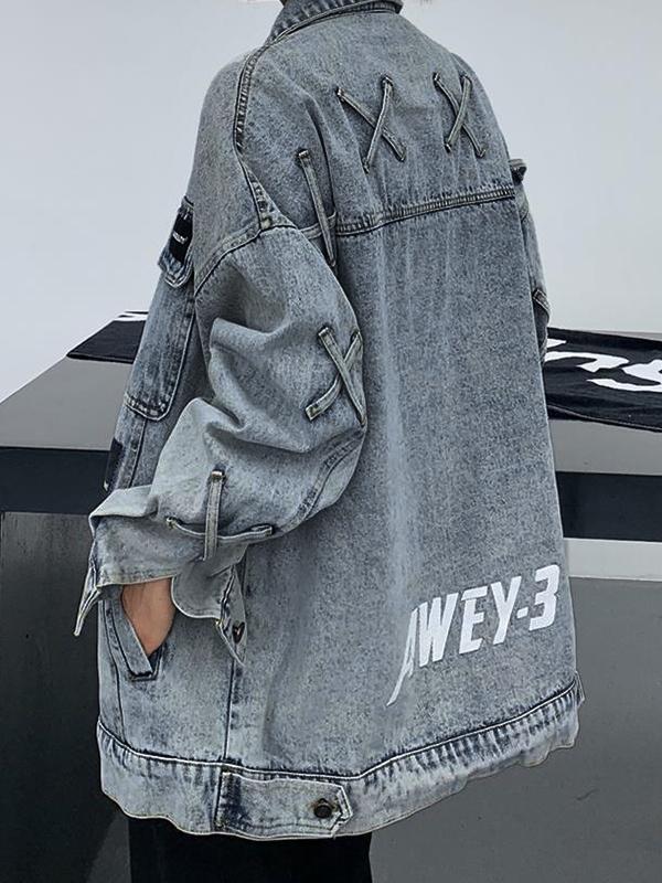 Vintage Distressed Panel Label Denim Jacket Product Image