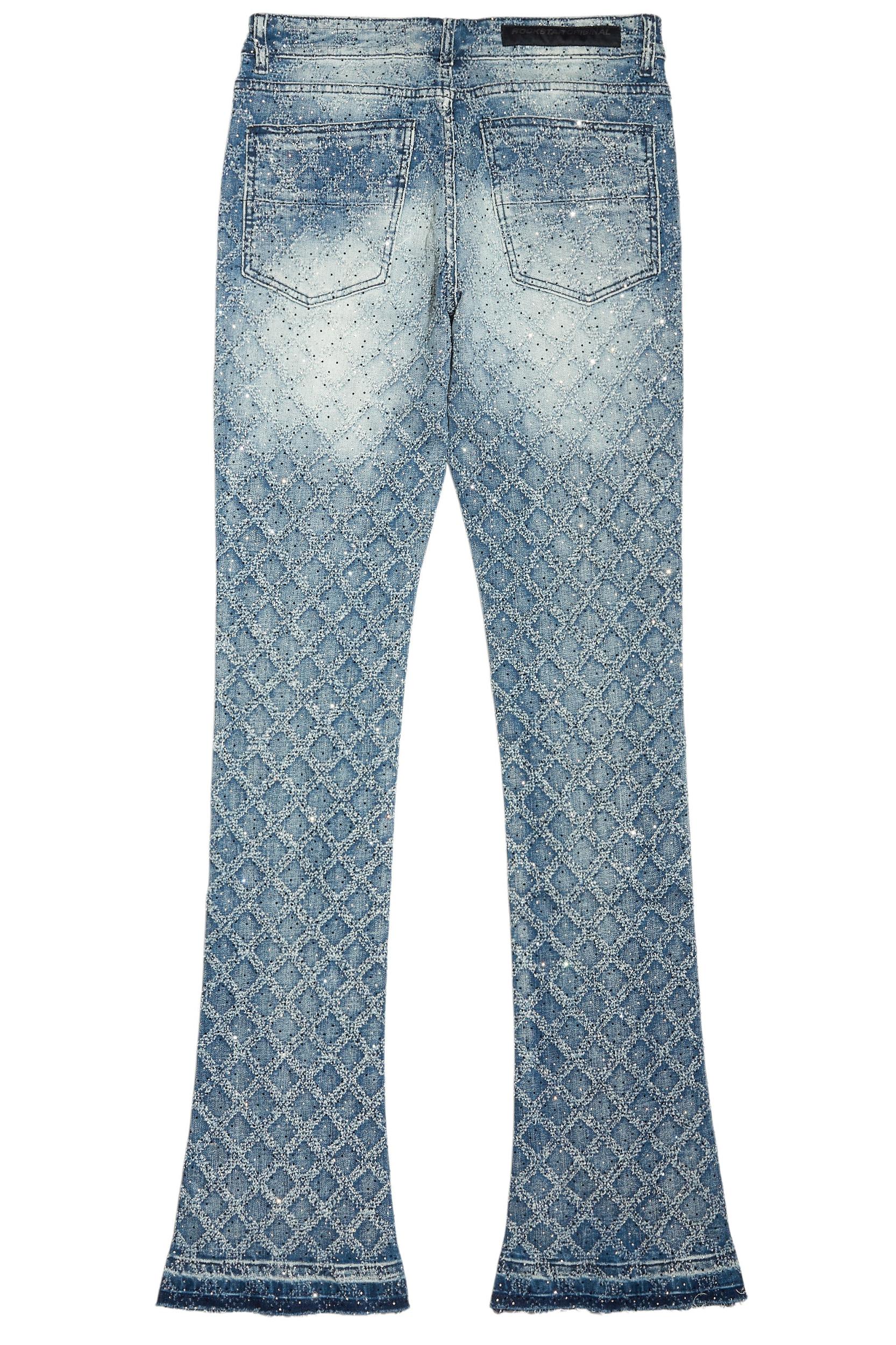 Glit Dark Blue Rhinestone Stacked Flare Jean Male Product Image