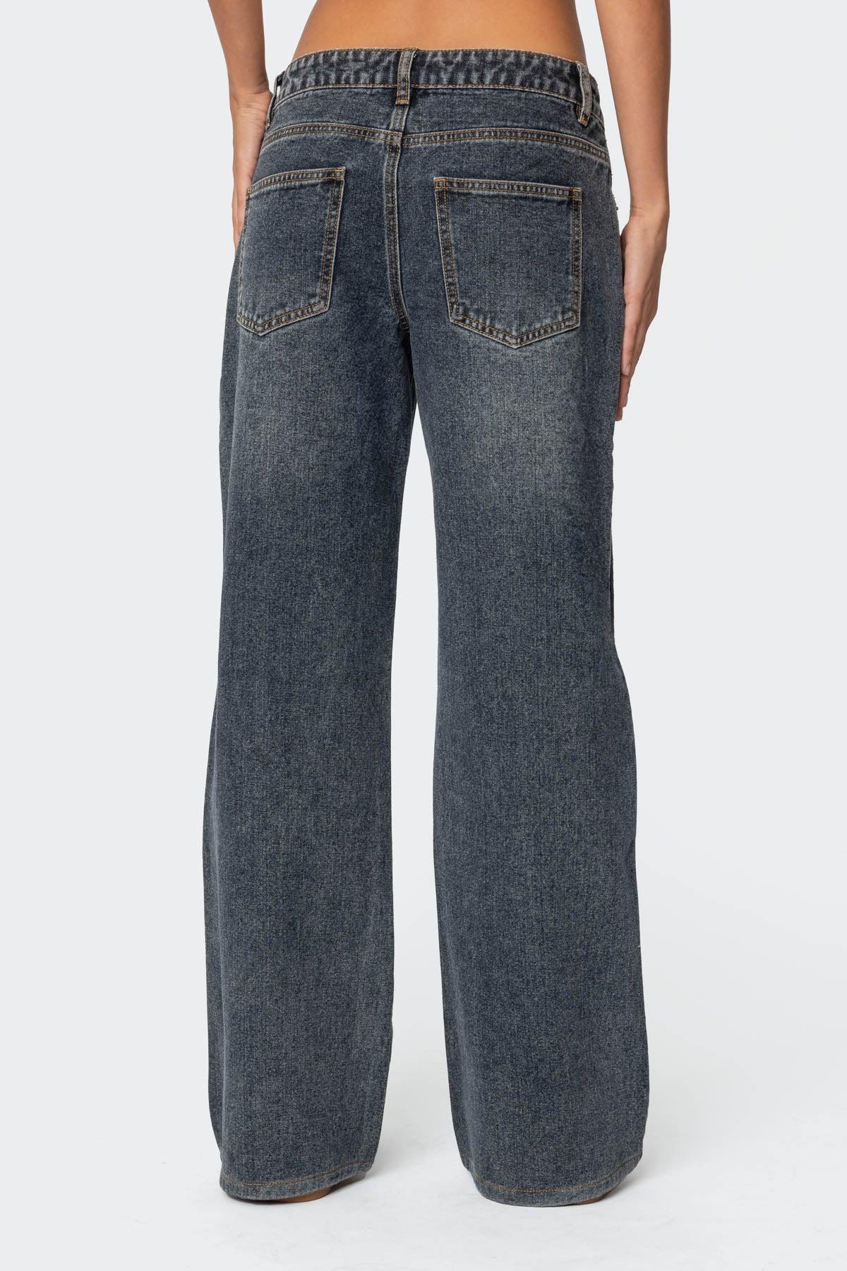 Contrast Panel Low Rise Baggy Jeans Product Image