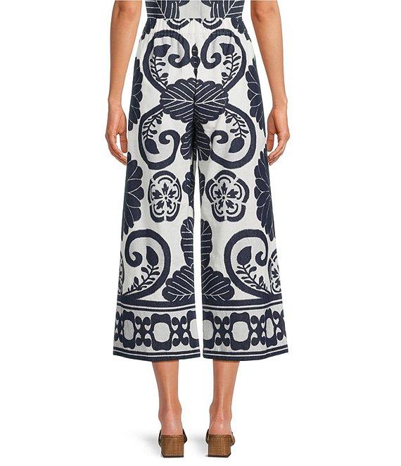 Trina Turk Estella Coordinating Border Print Clip Jacquard Flat Front Wide Leg Crop Pants Product Image