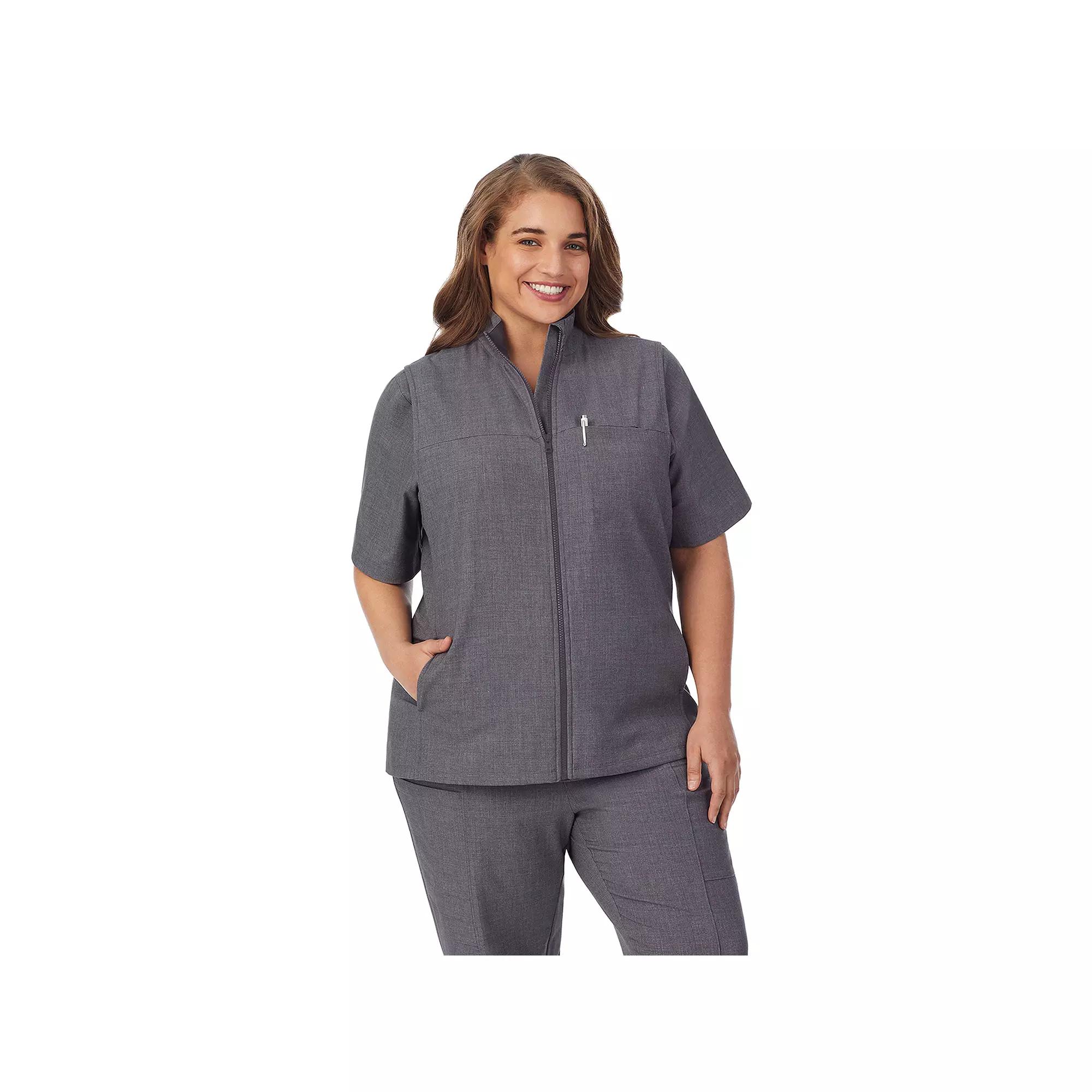 Plus Size Cuddl Duds® Scrubs 5-Pocket Lined Vest, Women's, Size: 1XL, Grey Heather Gray Product Image