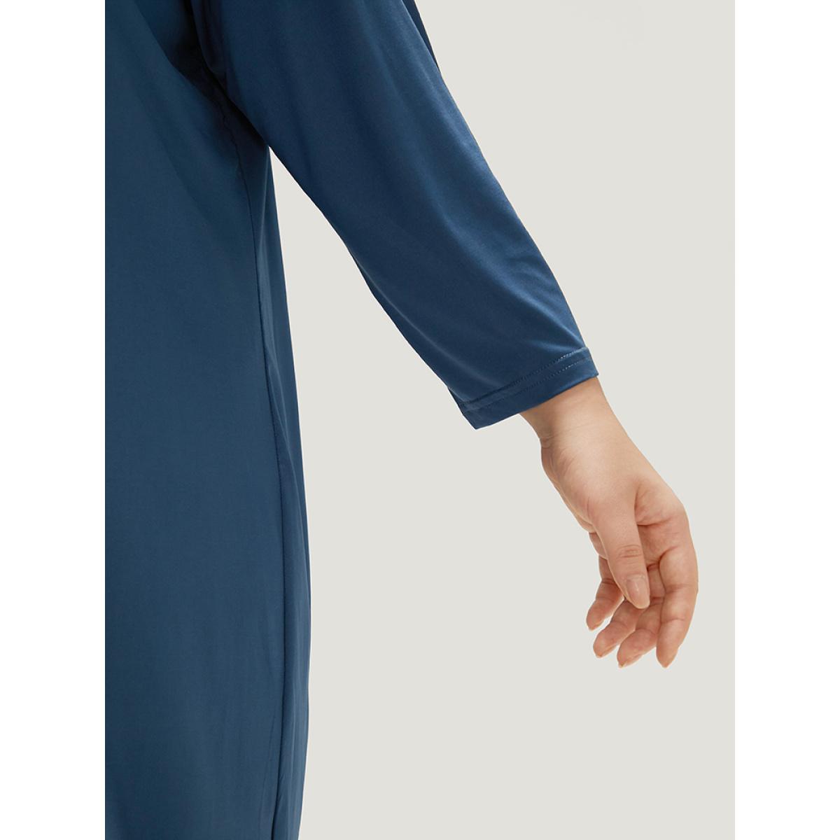 Plus Size Supersoft Essentials Plain Lace Patchwork Open Front Kimono Women DarkBlue Casual Plain Dailywear Kimonos BloomChic 10/M Product Image