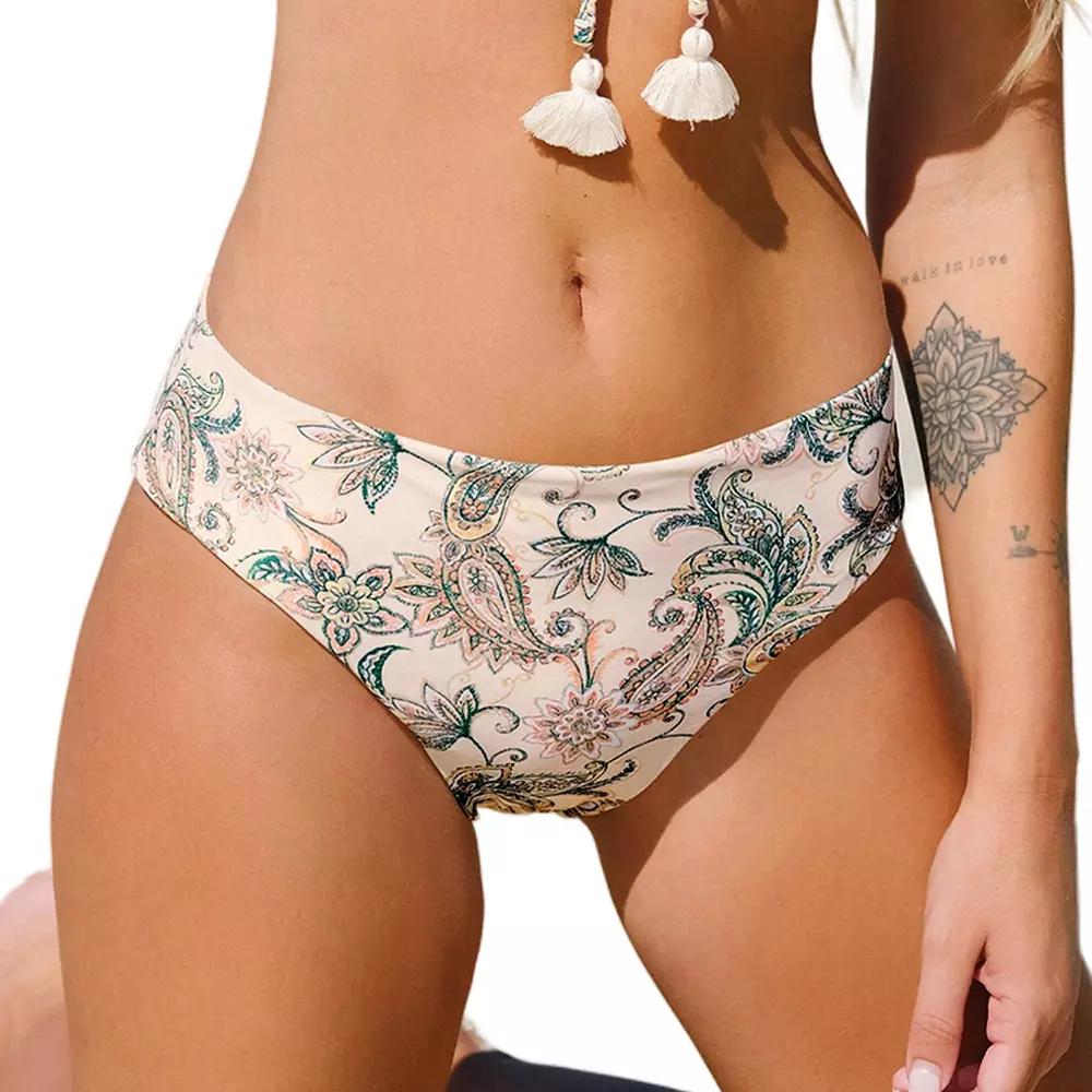 Women's Cupshe Paisley Print Fringe Bralette & Reversible Hipster Bottoms Bikini Set, Size: XL, Beige Khaki Product Image