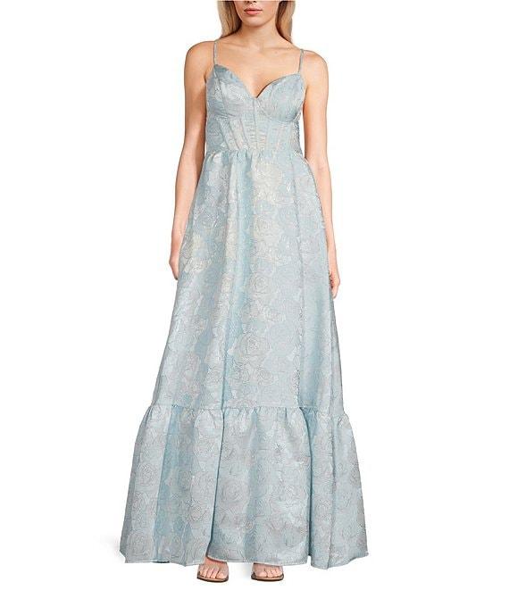 Midnight Doll Spaghetti Strap Brocade Corset Detail Gown Product Image