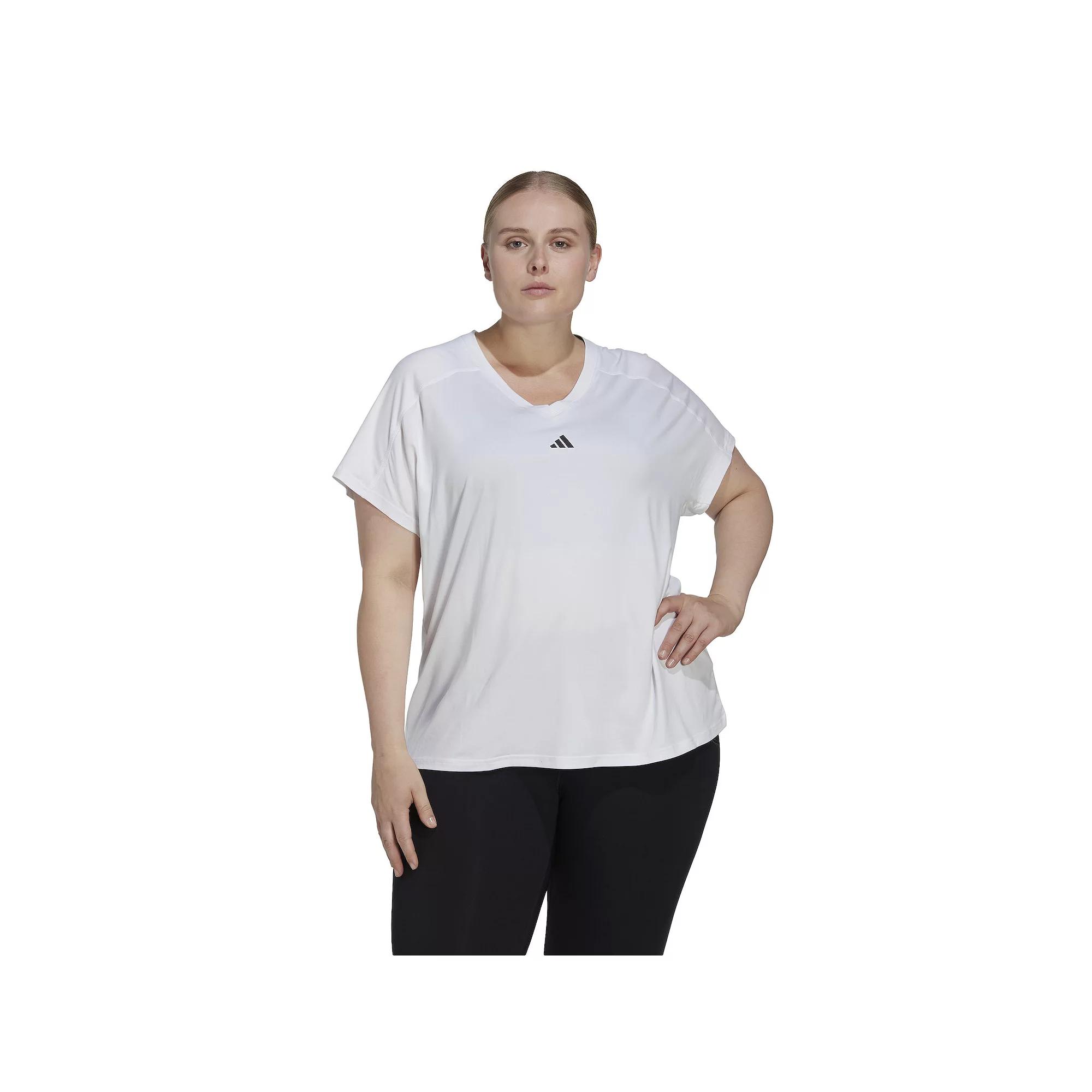 adidas AEROREADY Train Essentials Minimal Branding V-Neck Tee (Plus Size) White 1X Womens Product Image