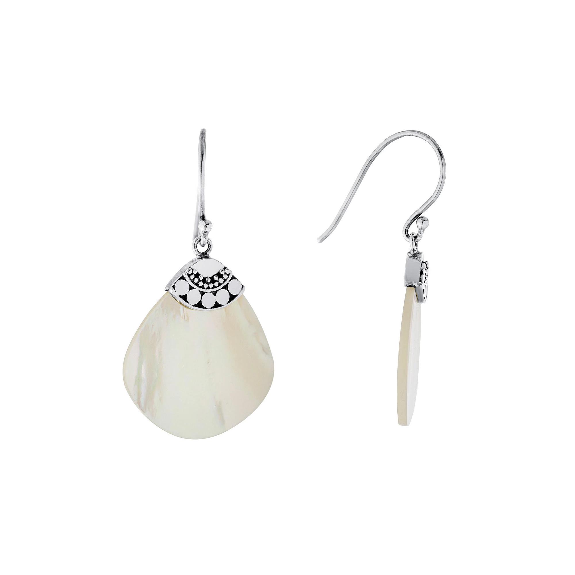 Main and Sterling Oxidized Sterling Silver Mother Of Pearl Abstract Drop Earrings, Women's, Silver Tone Product Image