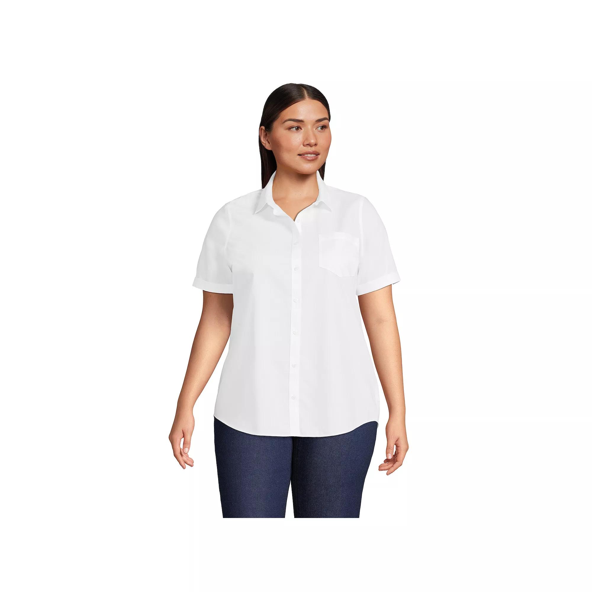 Plus Size Lands' End Favorite Wrinkle Free No Iron Short Sleeve Shirt, Women's, Size: 2XL, White Product Image