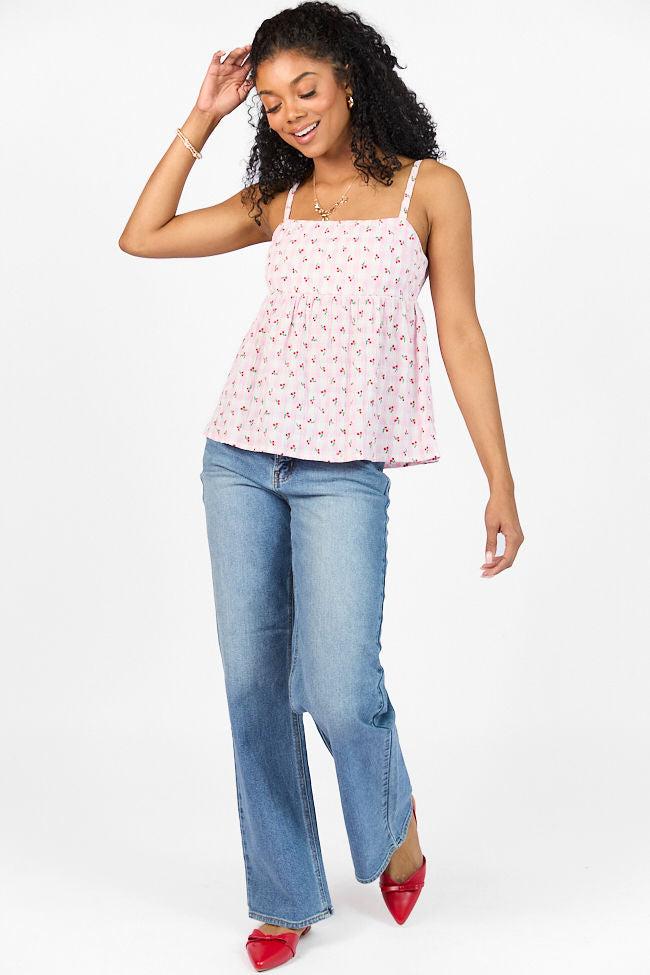 Sweet As Can Be Pink Cherry Gingham Print Tank FINAL SALE Product Image