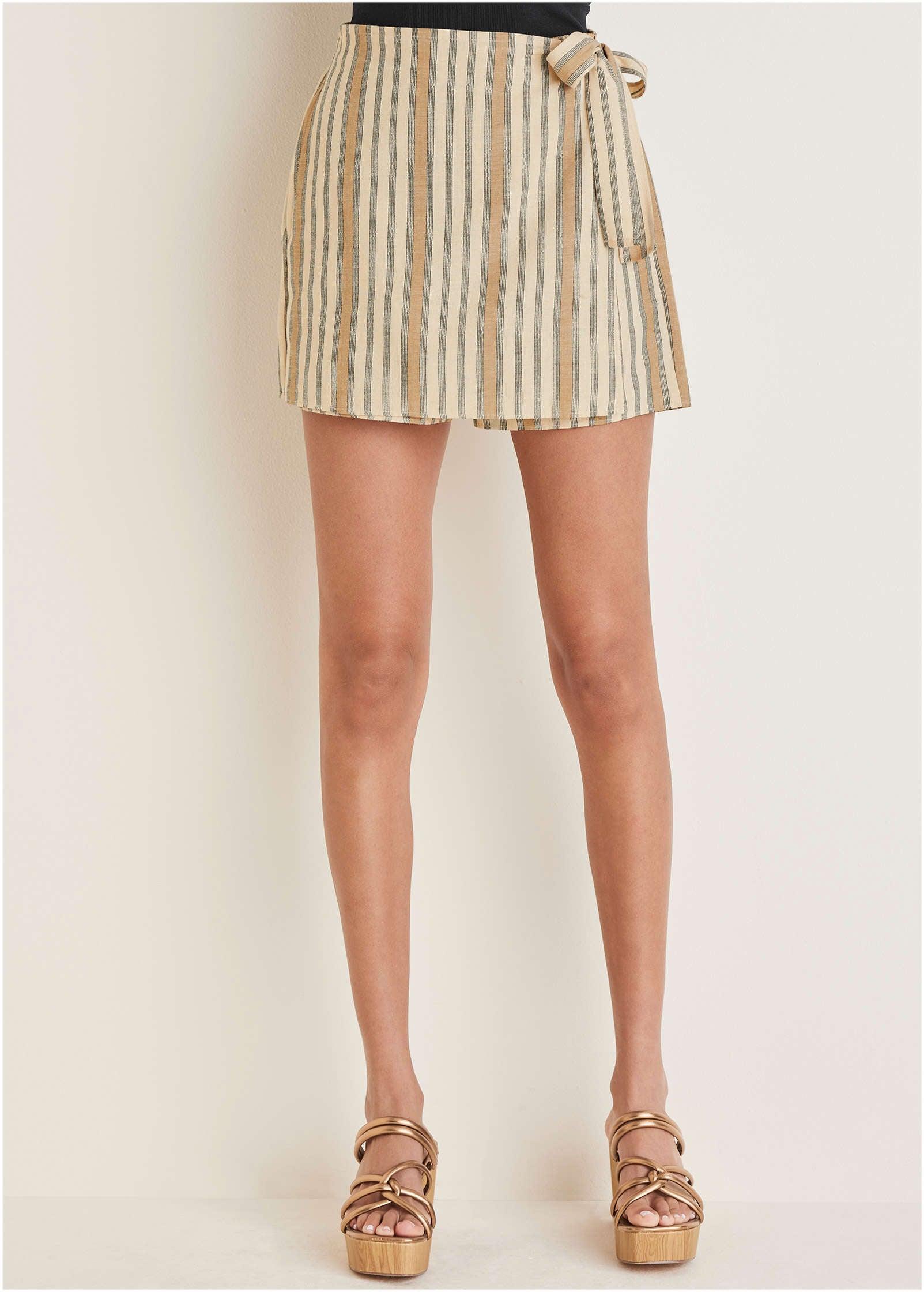 Linen Wrap Skort - Tan Combo Product Image