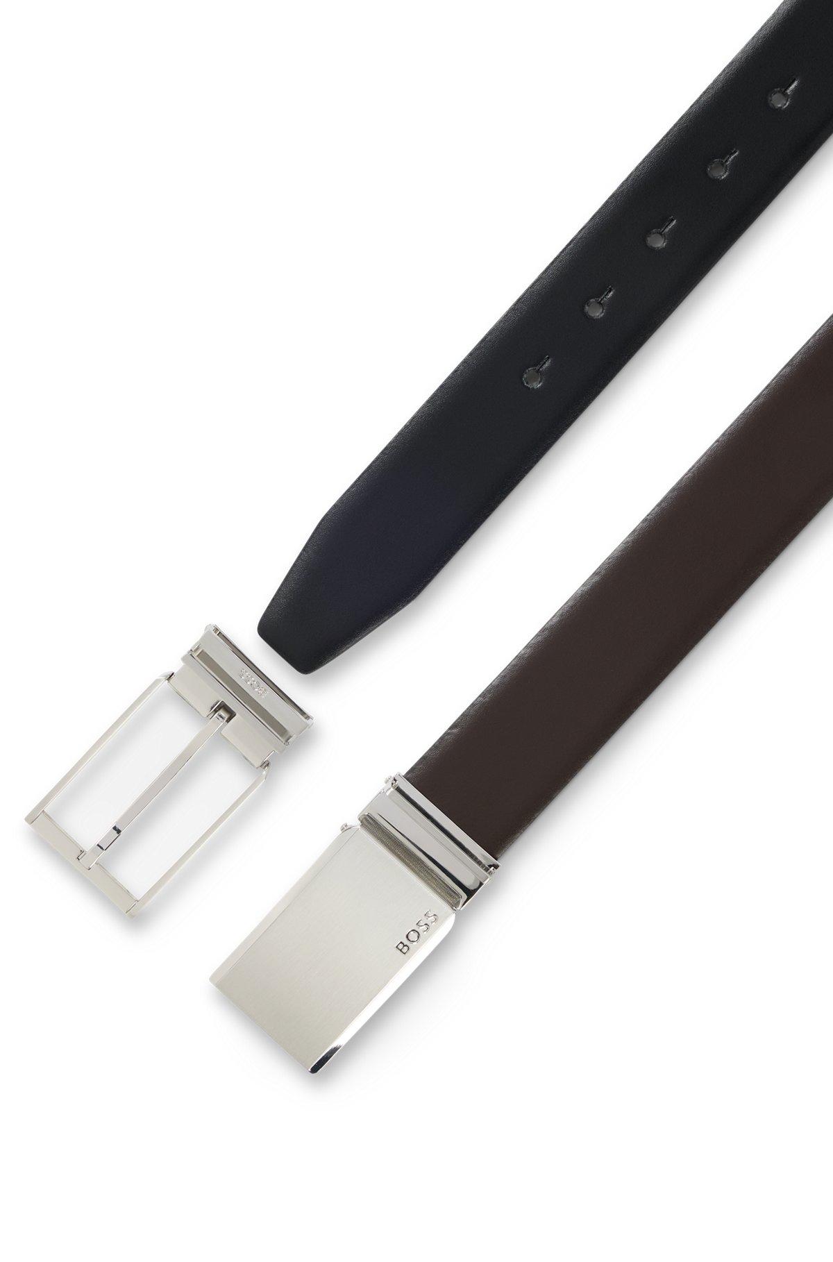 Reversible Italian-leather belt with pin and plaque buckles Product Image