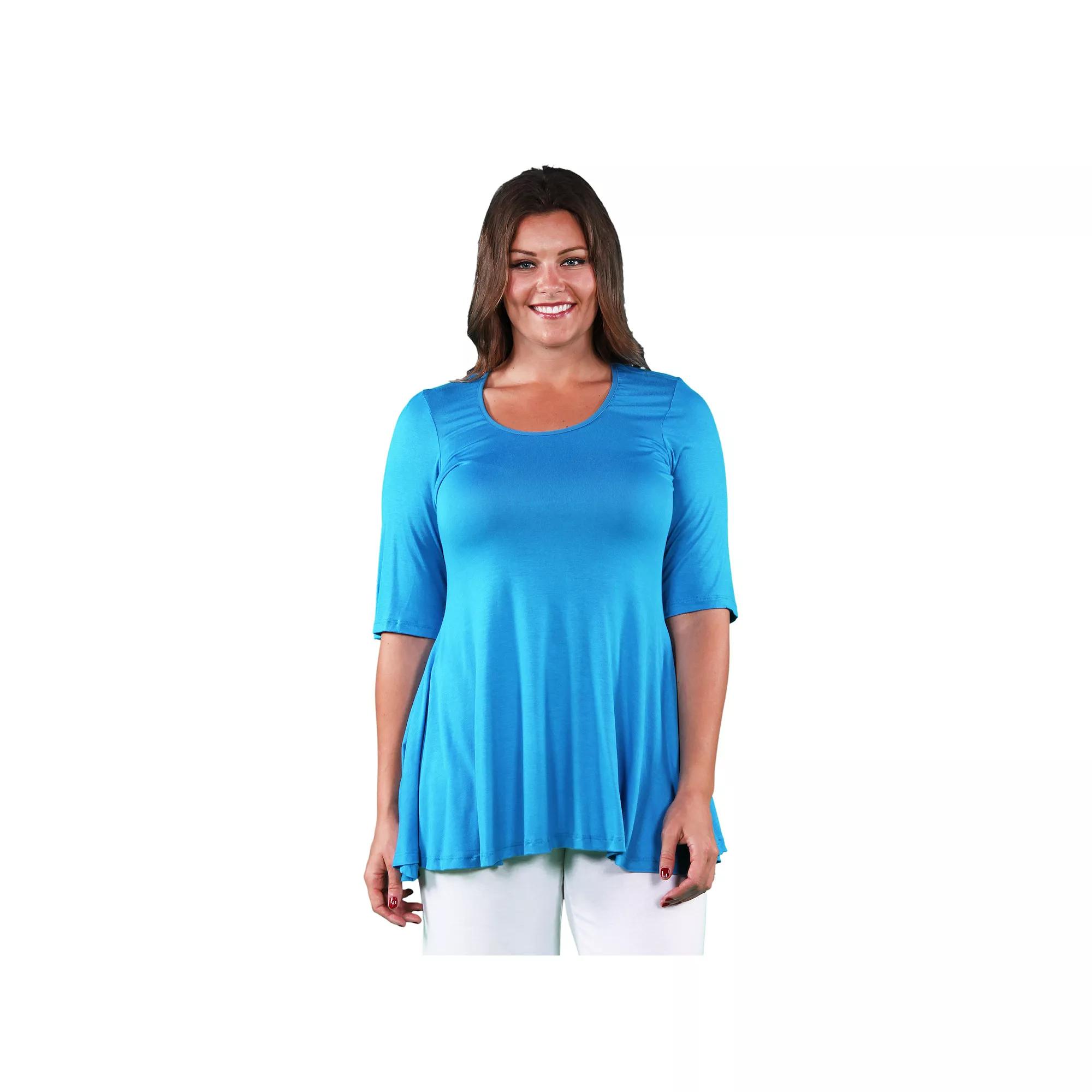 Plus Size 24Seven Comfort Apparel Elbow Swing Tunic Top, Womens Green Product Image