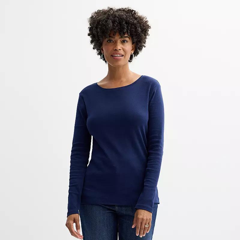 Women's Croft & Barrow® Essential Long-Sleeve Crewneck Tee, Size: XL, Seattle Blue Product Image