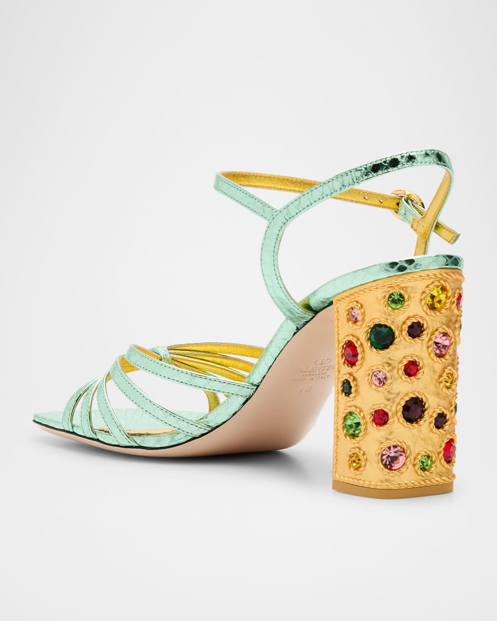 Metallic Jewel Ankle-Strap Sandals Product Image