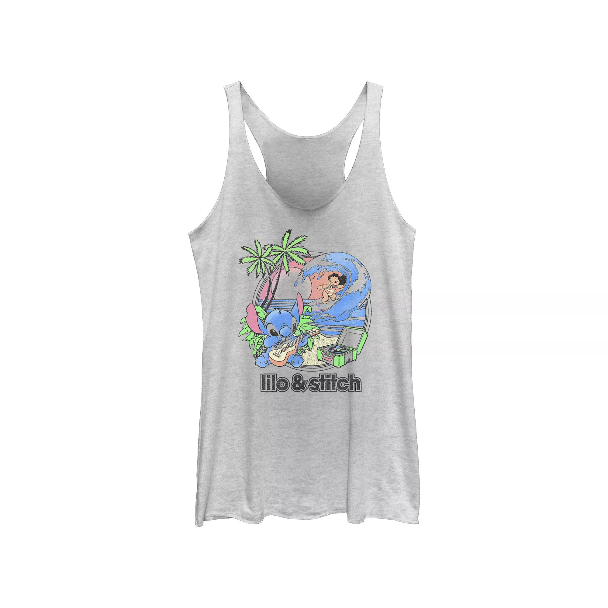 Disney's Lilo & Stitch Beach Duo Surfing Juniors' Tri-Blend Racerback Tank Top, Girl's,  Product Image