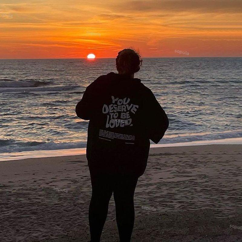 Sopula You Deserve To Be Loved Print Graphic Pullover Hoodie Product Image