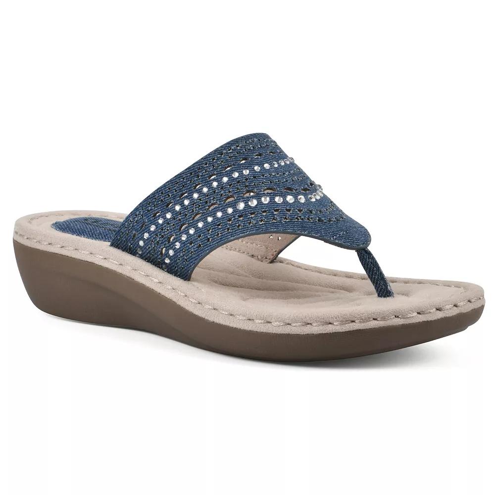 Cliffs by White Mountain Comate Women's Thong Sandals, Size: 9.5 Wide, Mid Blue Blue Fabric Product Image