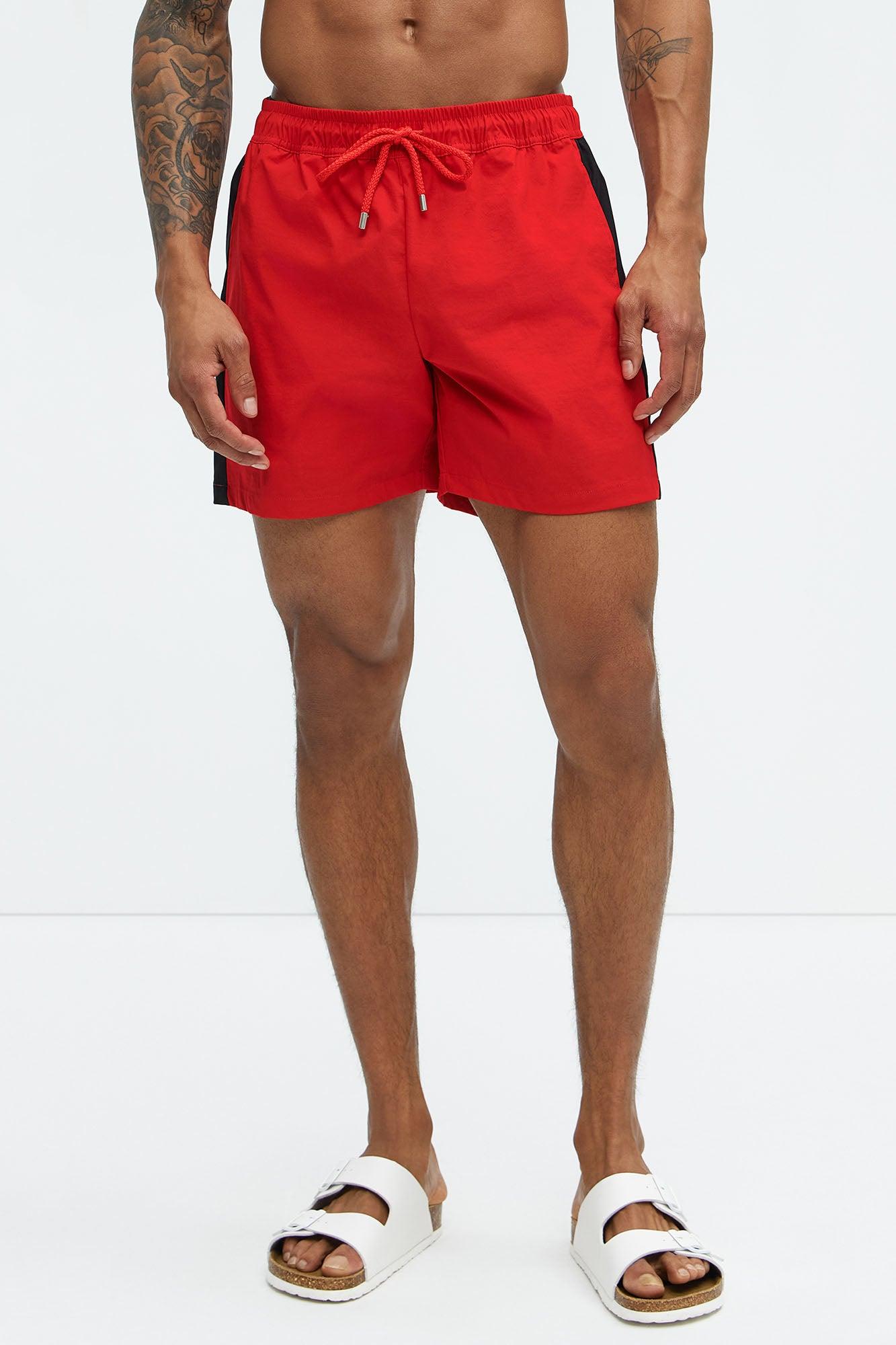 Contrast On The Side Swim Mid Trunk - Red/combo Product Image