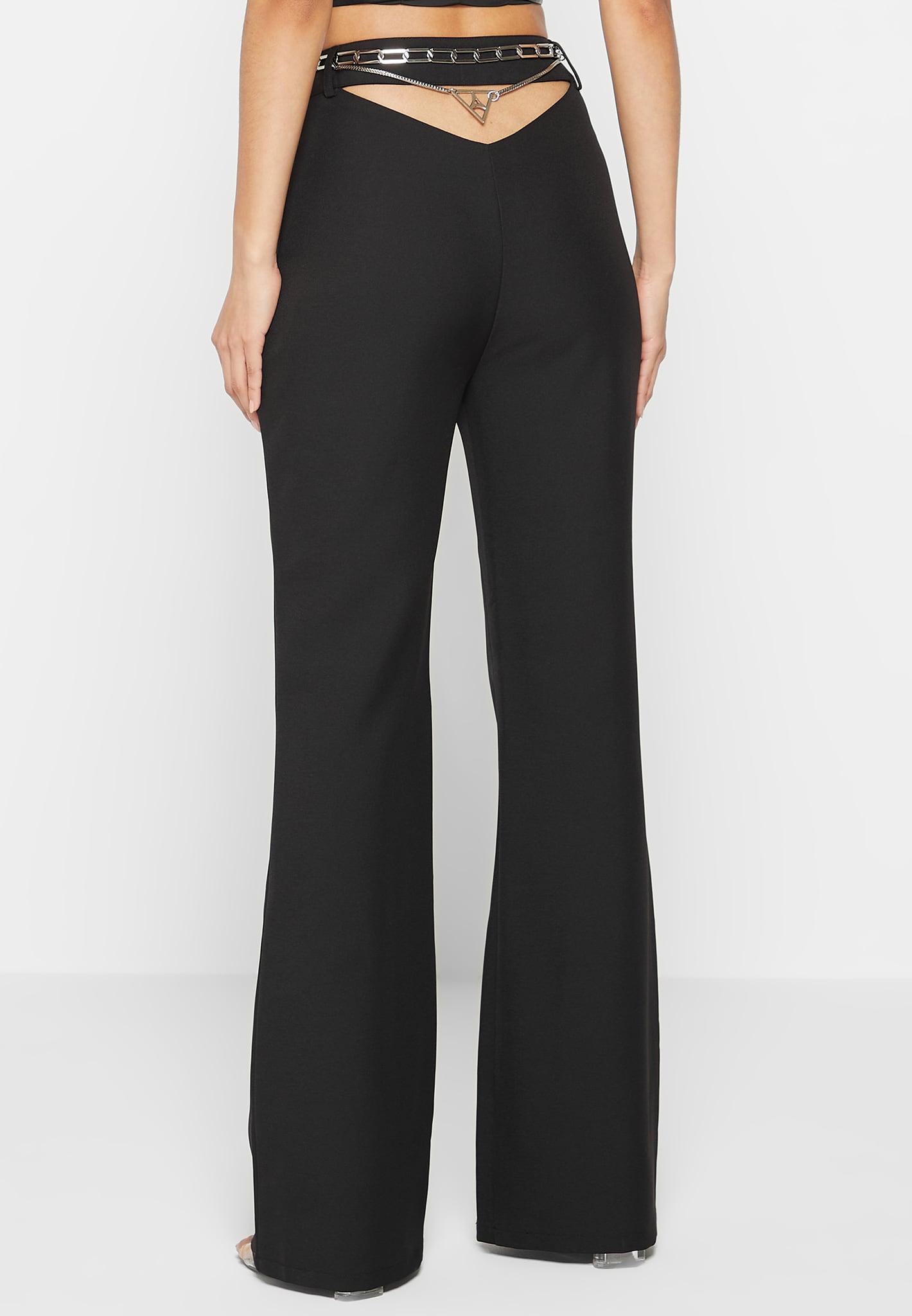 Cut Out Flared Trousers with Chain Belt - Black Female Product Image
