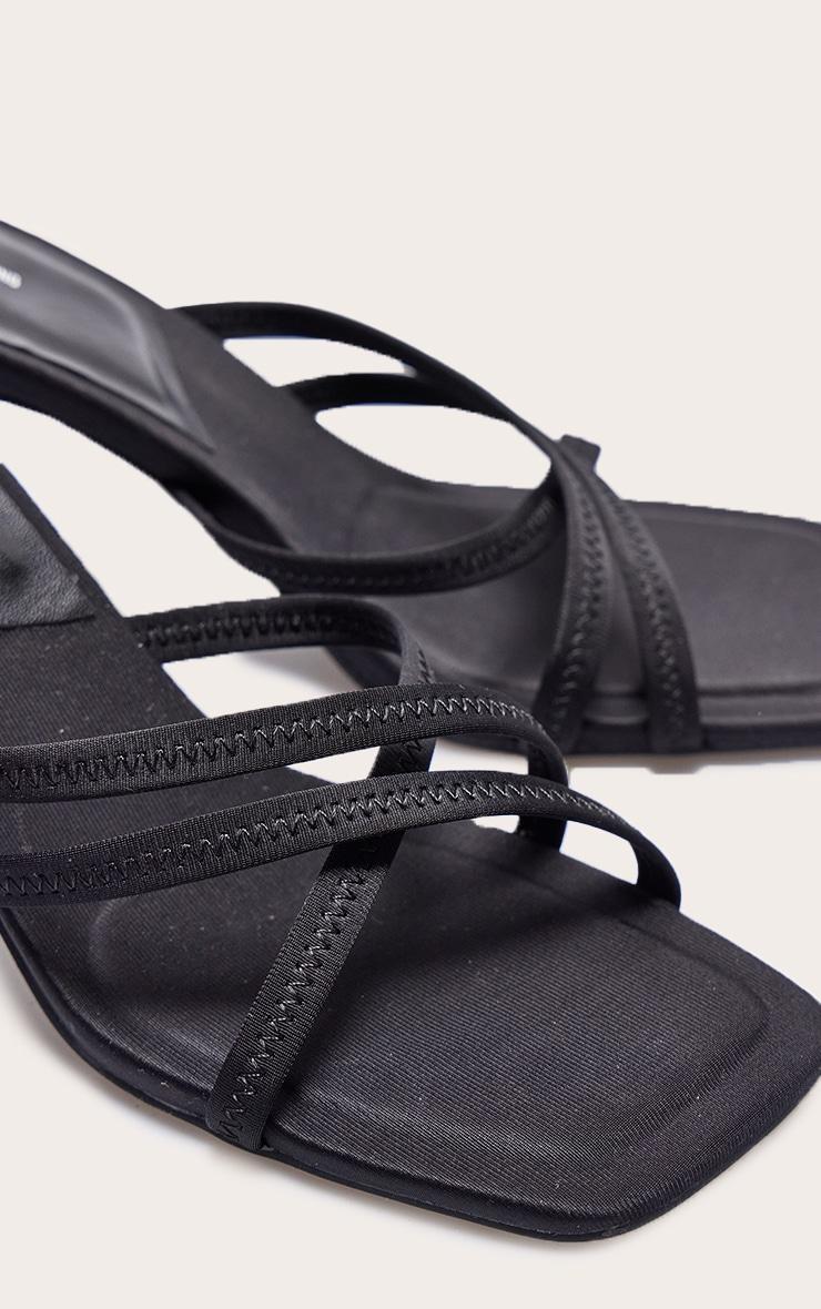 Black Lycra Square Toe Cross Strap Heeled Mules Product Image