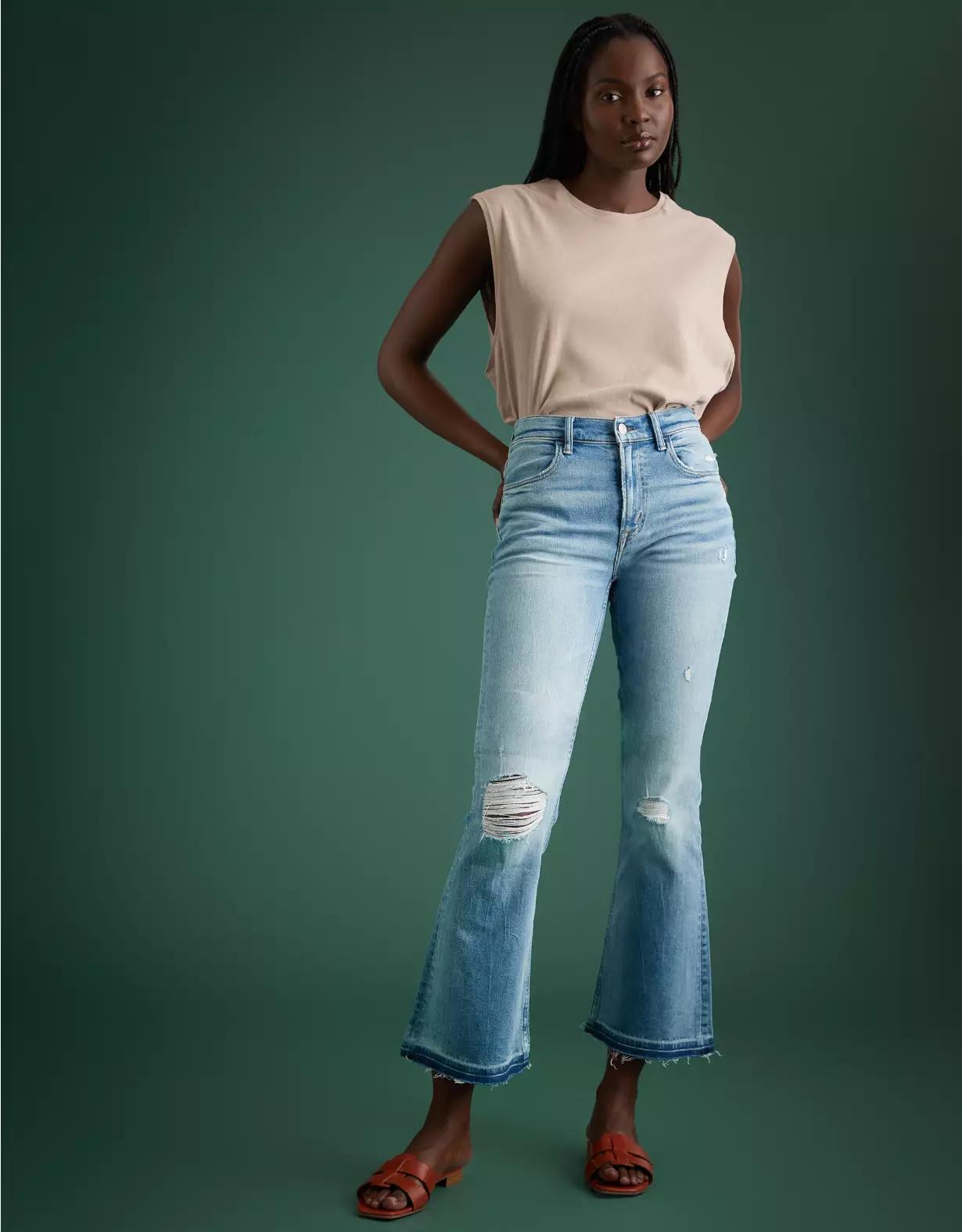 AE77 Premium High-Waisted Crop Flare Jean Product Image