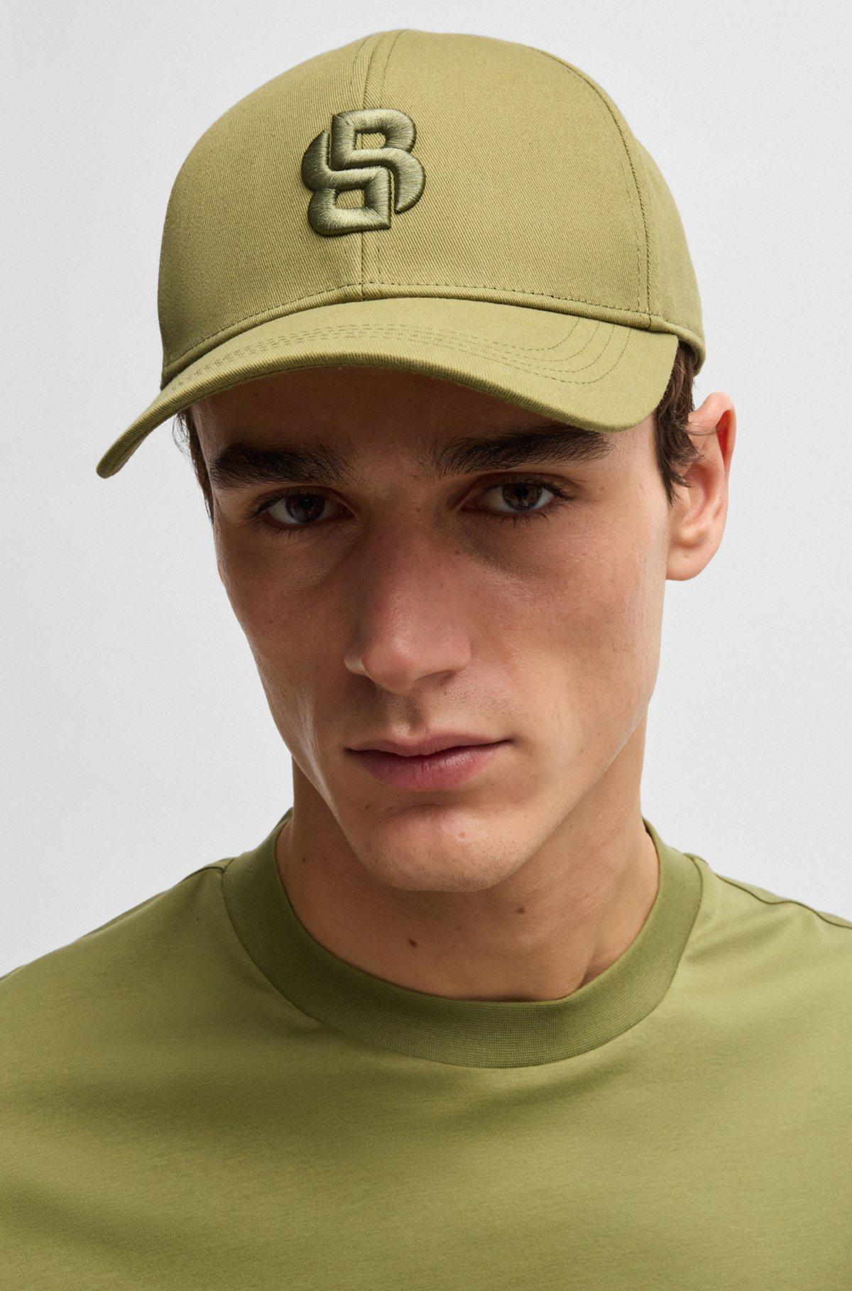BOSS - Cotton-twill cap with embroidered Double B monogram - Green Product Image