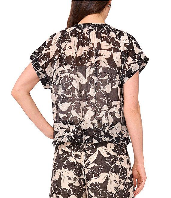 Vince Camuto Coordinating Split Round Neck Flutter Sleeve Tie Front Blouse Product Image